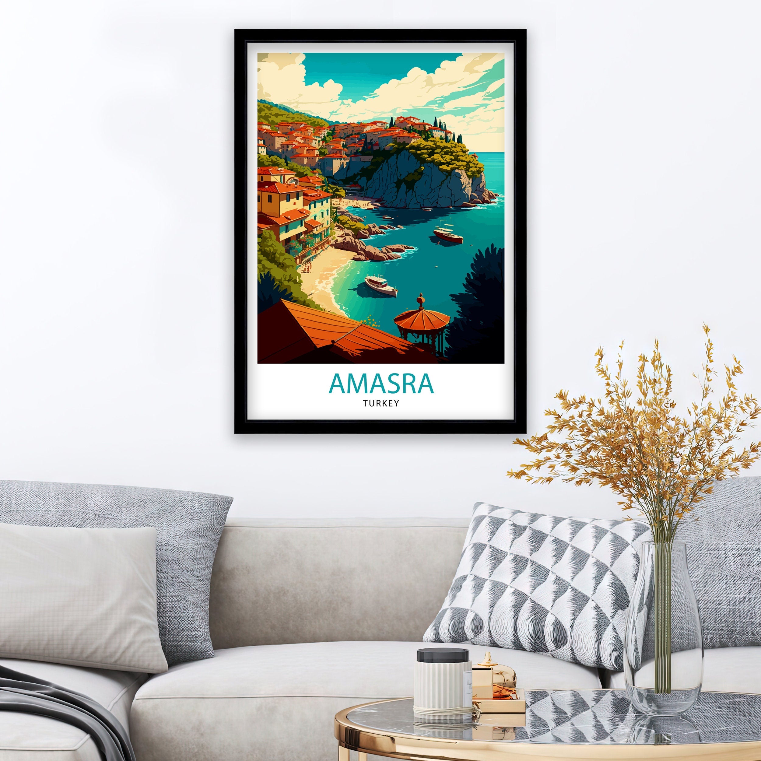 Amasra Turkey Travel Poster, Coastal Illustration Print