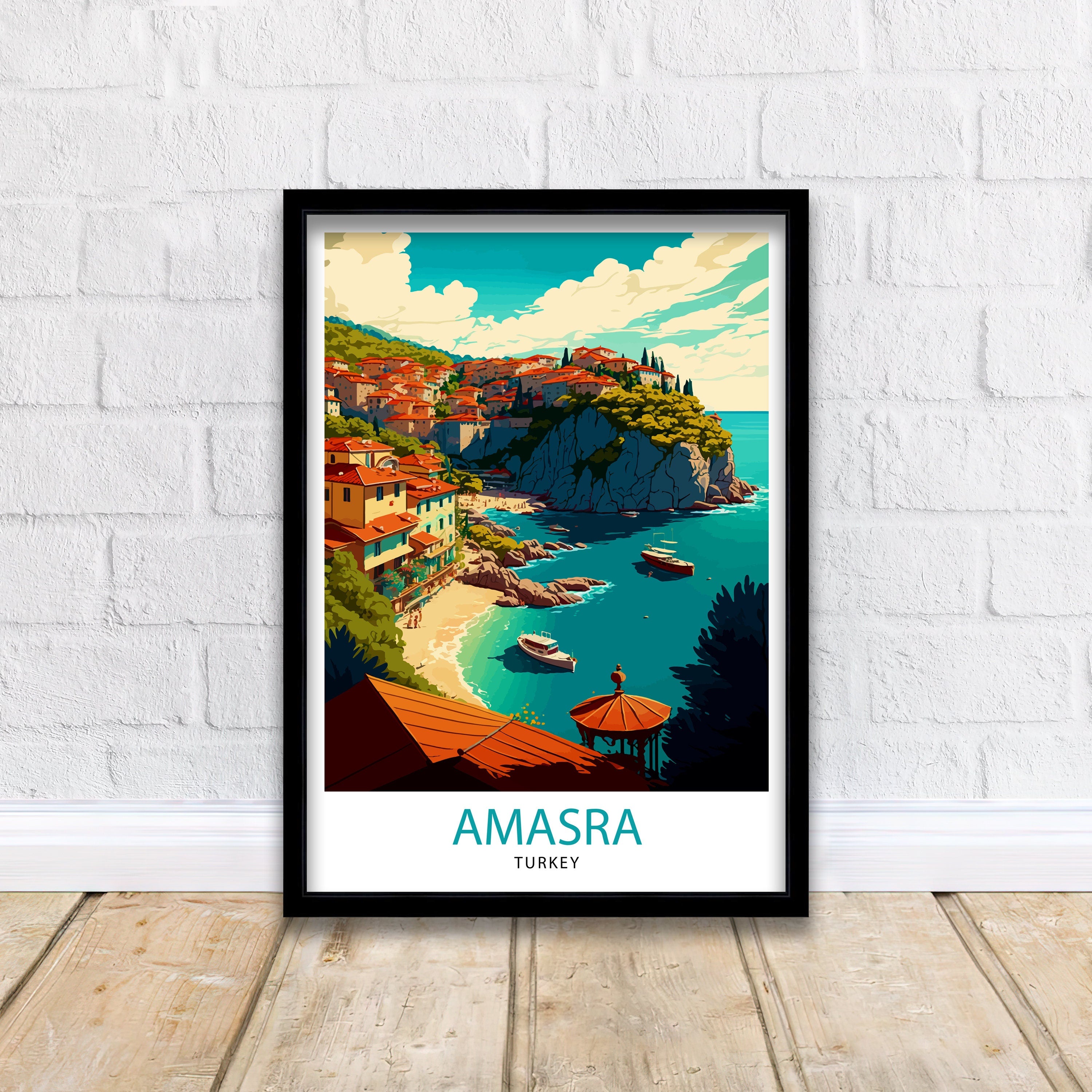 Amasra Turkey Travel Poster, Coastal Illustration Print