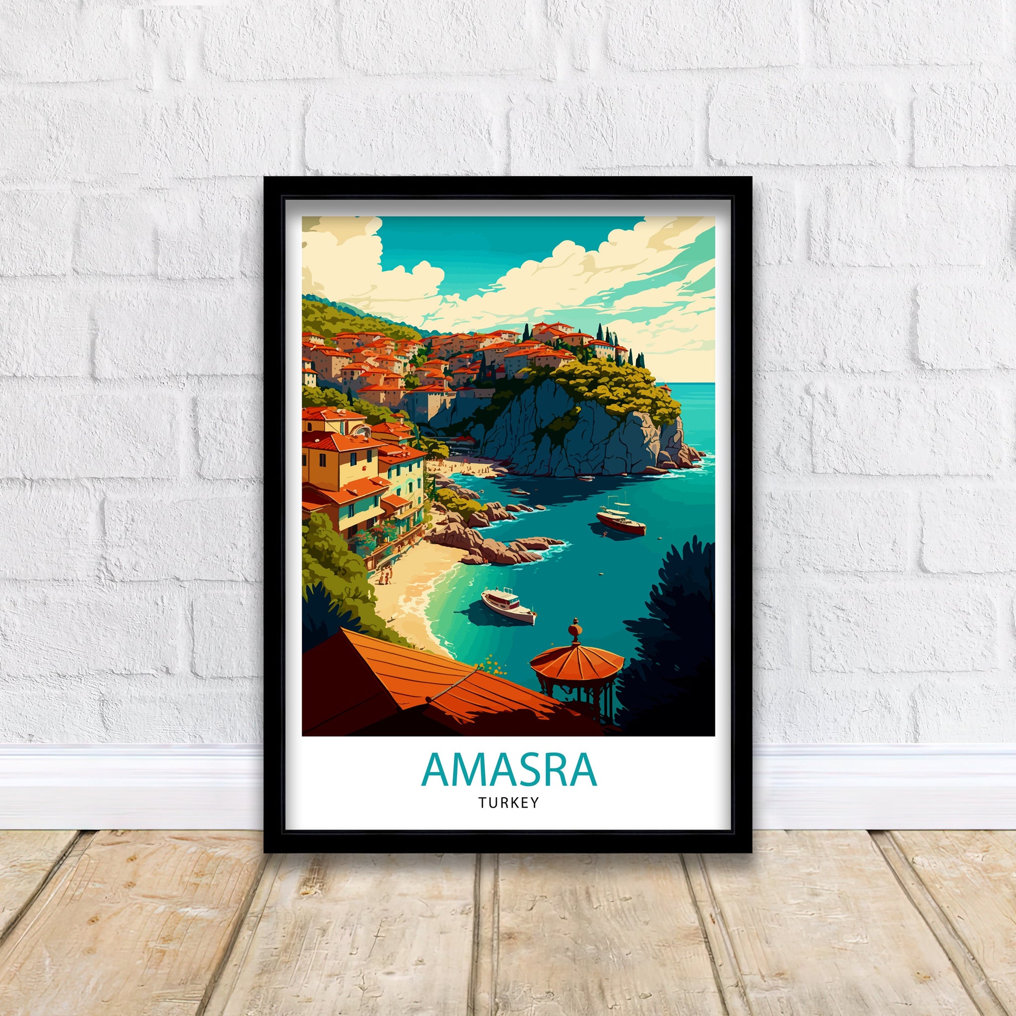 Amasra Turkey Travel Poster, Coastal Illustration Print