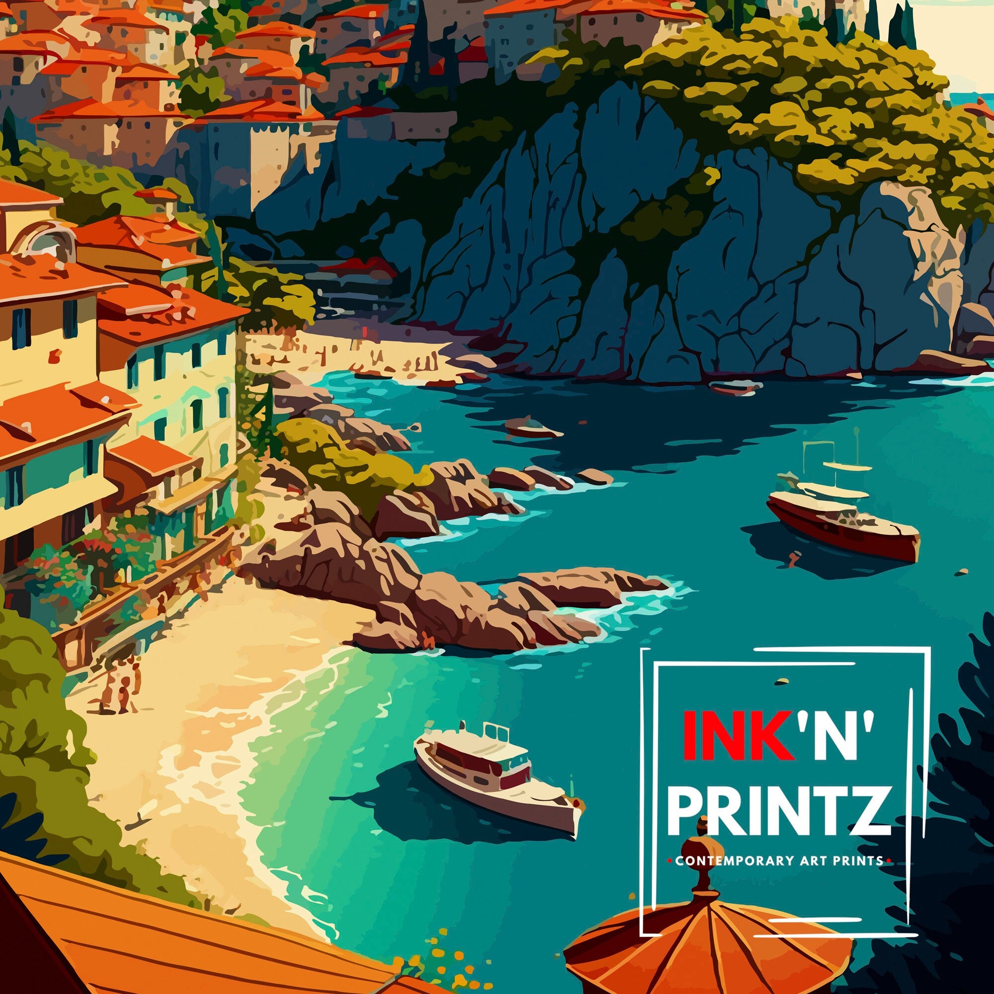 Amasra Turkey Travel Poster, Coastal Illustration Print