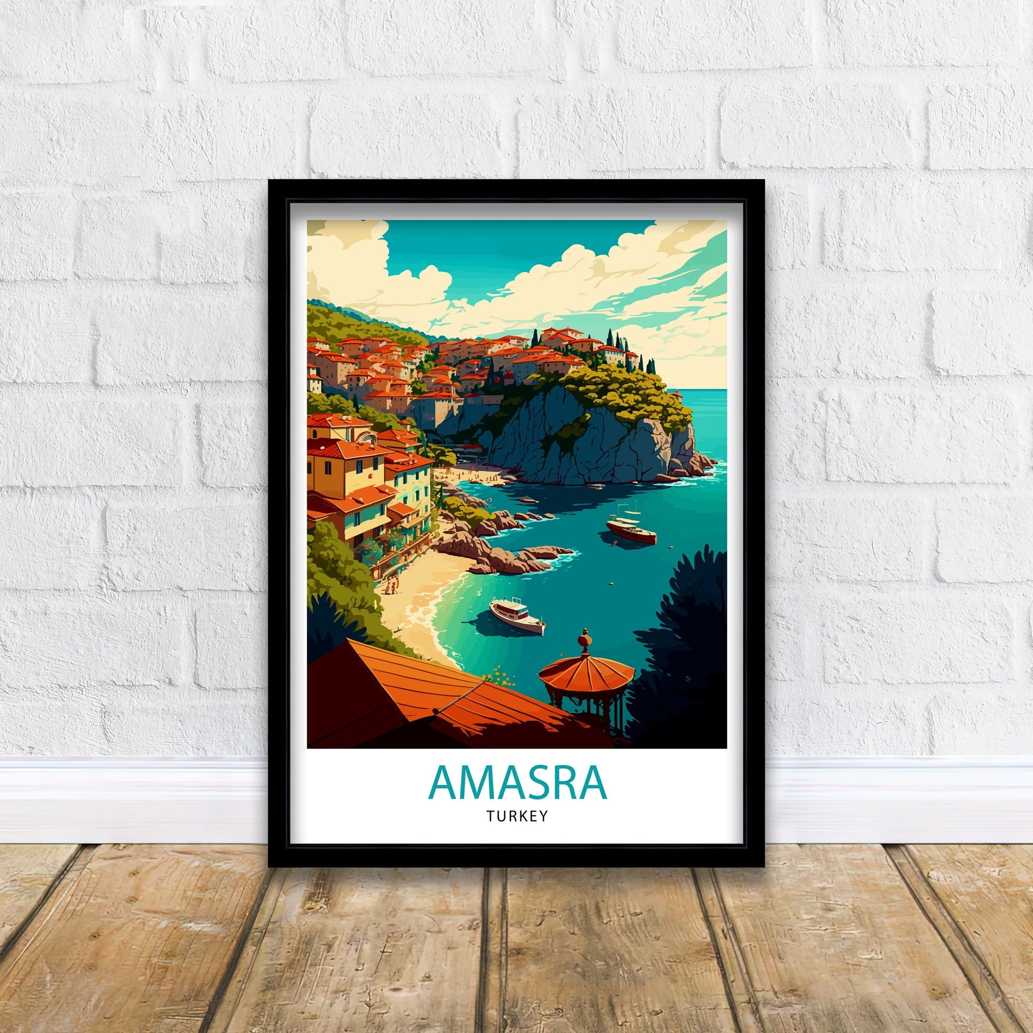 Amasra Turkey Travel Poster, Coastal Illustration Print