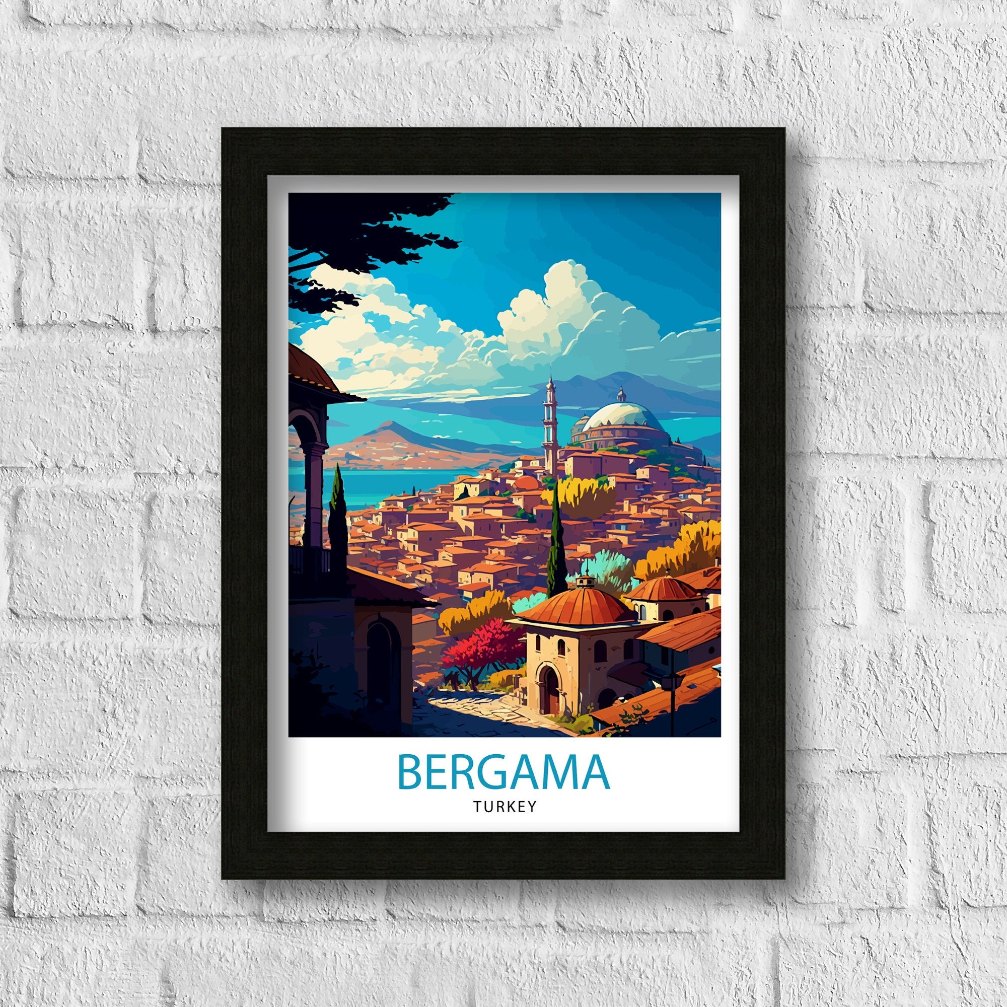 Bergama Turkey Illustration Print – Travel Poster, Home Decor