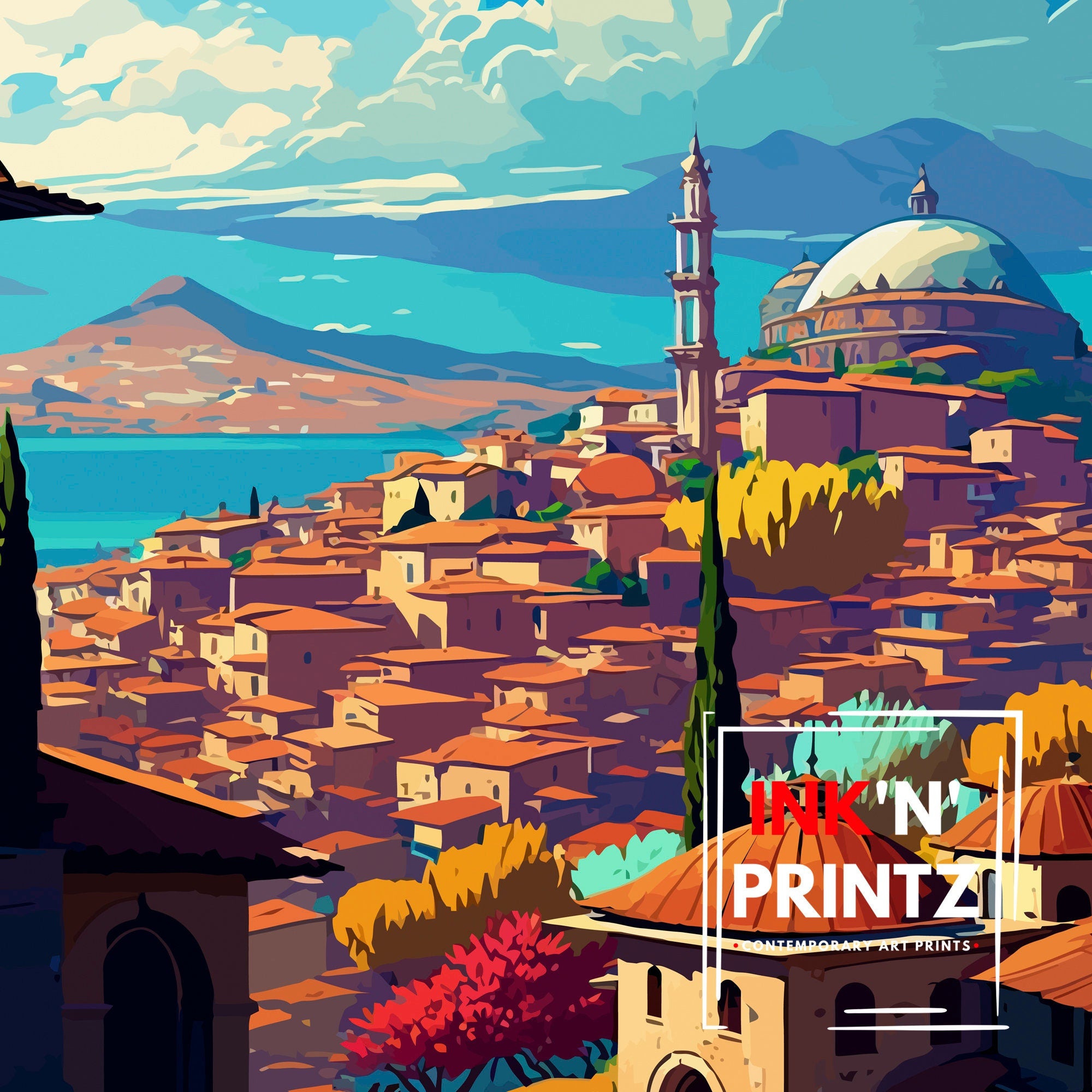 Bergama Turkey Illustration Print – Travel Poster, Home Decor