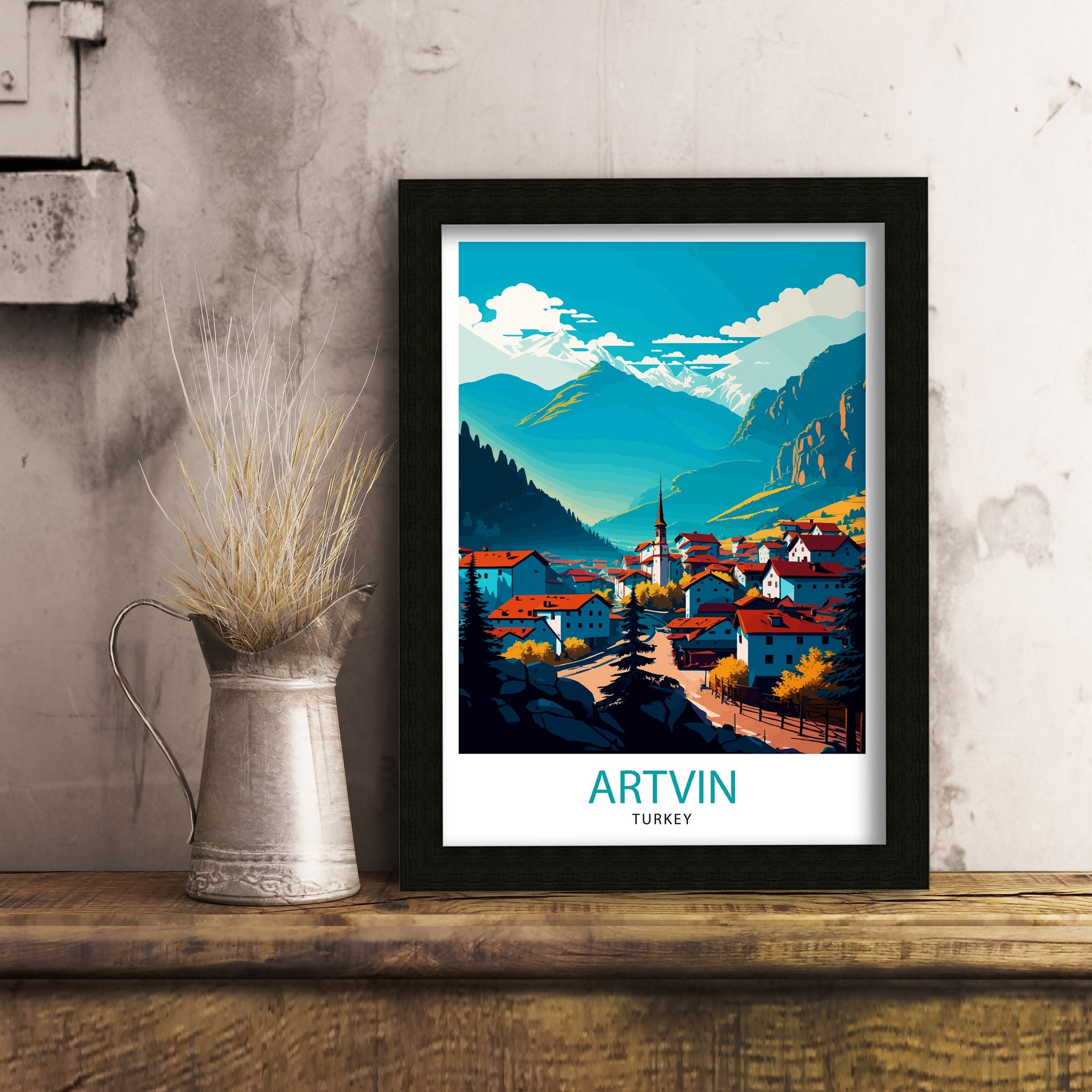 Artvin Turkey Travel Poster, Landscape Illustration
