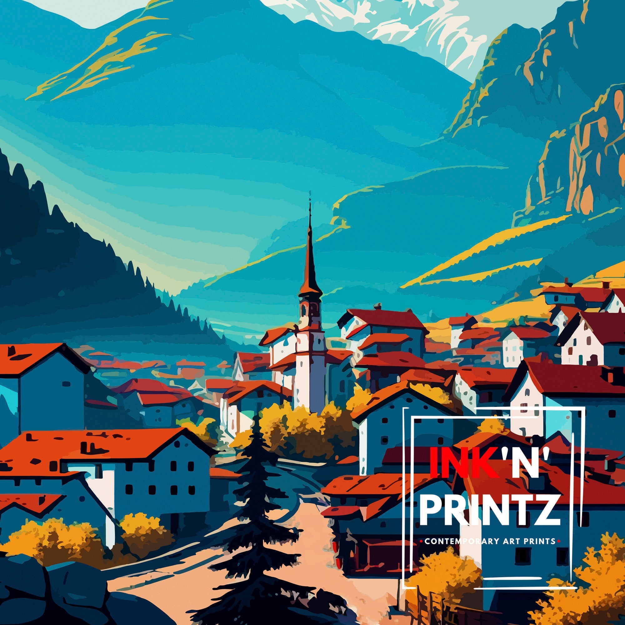 Artvin Turkey Travel Poster, Landscape Illustration