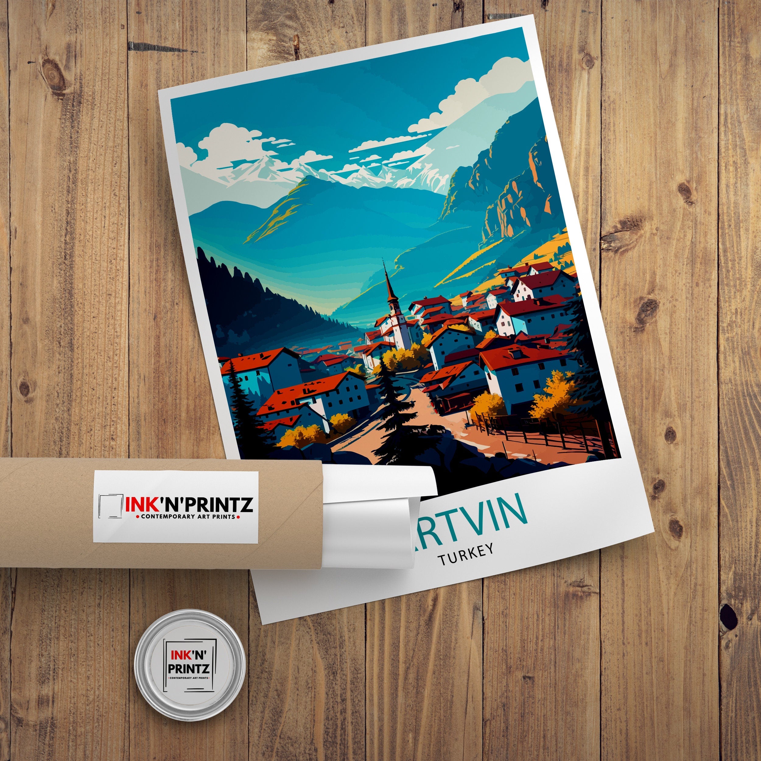 Artvin Turkey Travel Poster, Landscape Illustration
