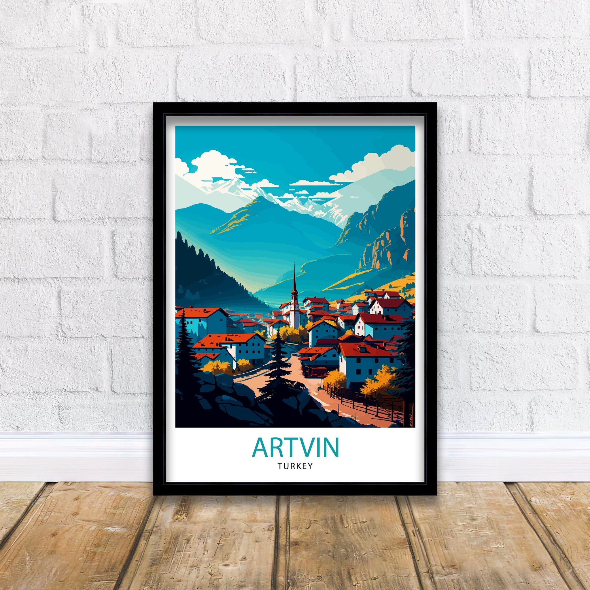 Artvin Turkey Travel Poster, Landscape Illustration