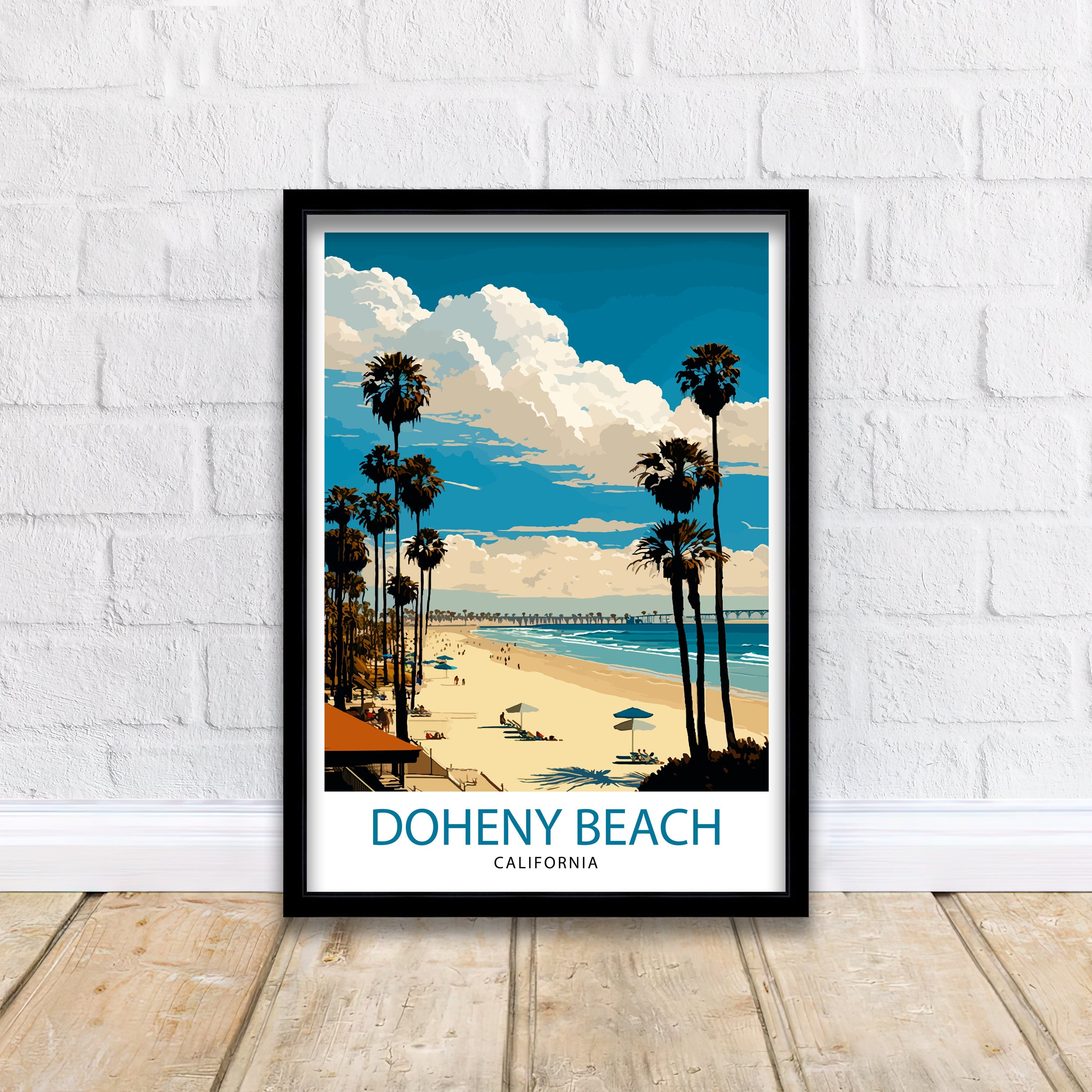Doheny Beach California Travel Print| Doheny Beach Wall Art Doheny Beach Home Decor Doheny Beach Illustration Travel Poster Gift for Doheny