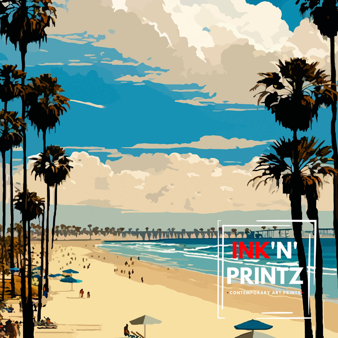 Doheny Beach California Travel Print| Doheny Beach Wall Art Doheny Beach Home Decor Doheny Beach Illustration Travel Poster Gift for Doheny