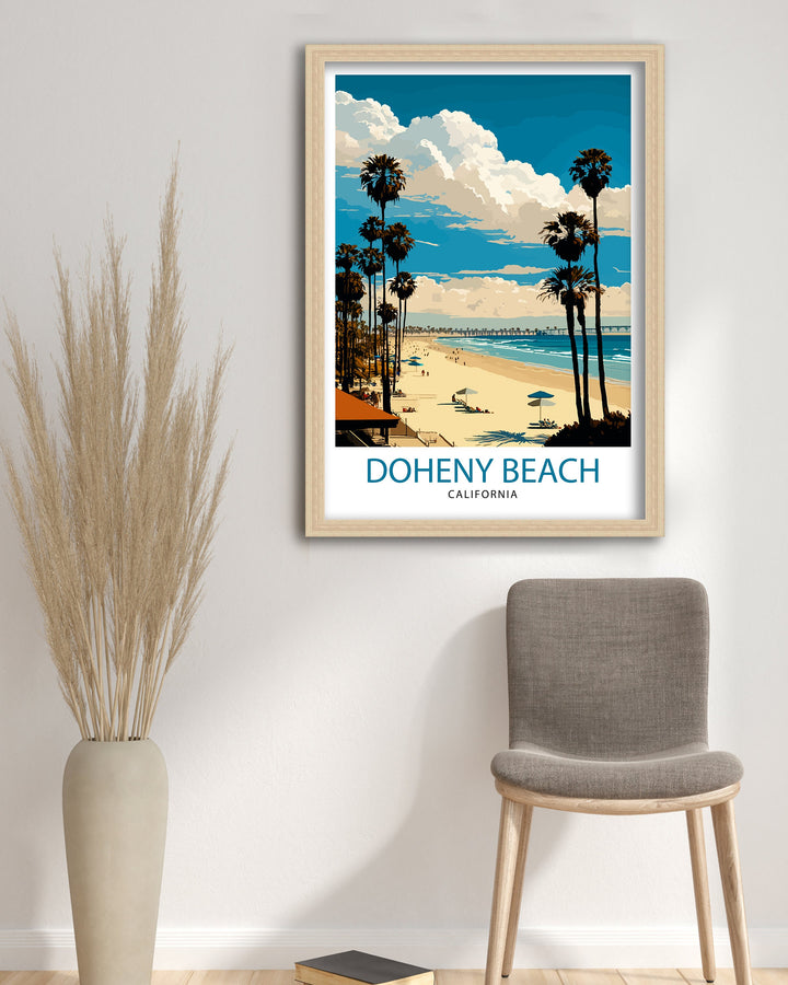 Doheny Beach California Travel Print| Doheny Beach Wall Art Doheny Beach Home Decor Doheny Beach Illustration Travel Poster Gift for Doheny