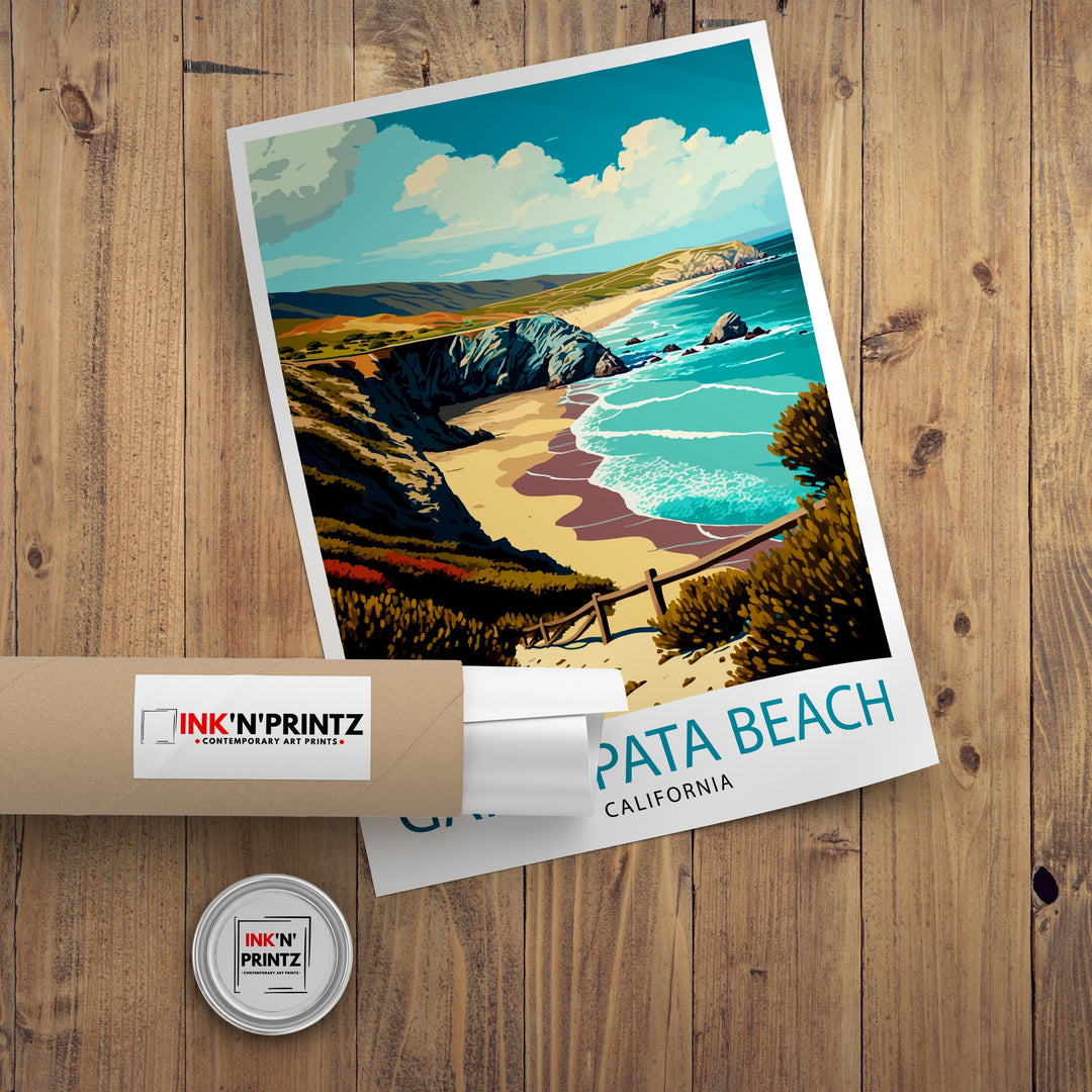 Garrapata Beach California Travel Print| Garrapata Wall Art Garrapata Home Decor California Beach Illustration Travel Poster Gift