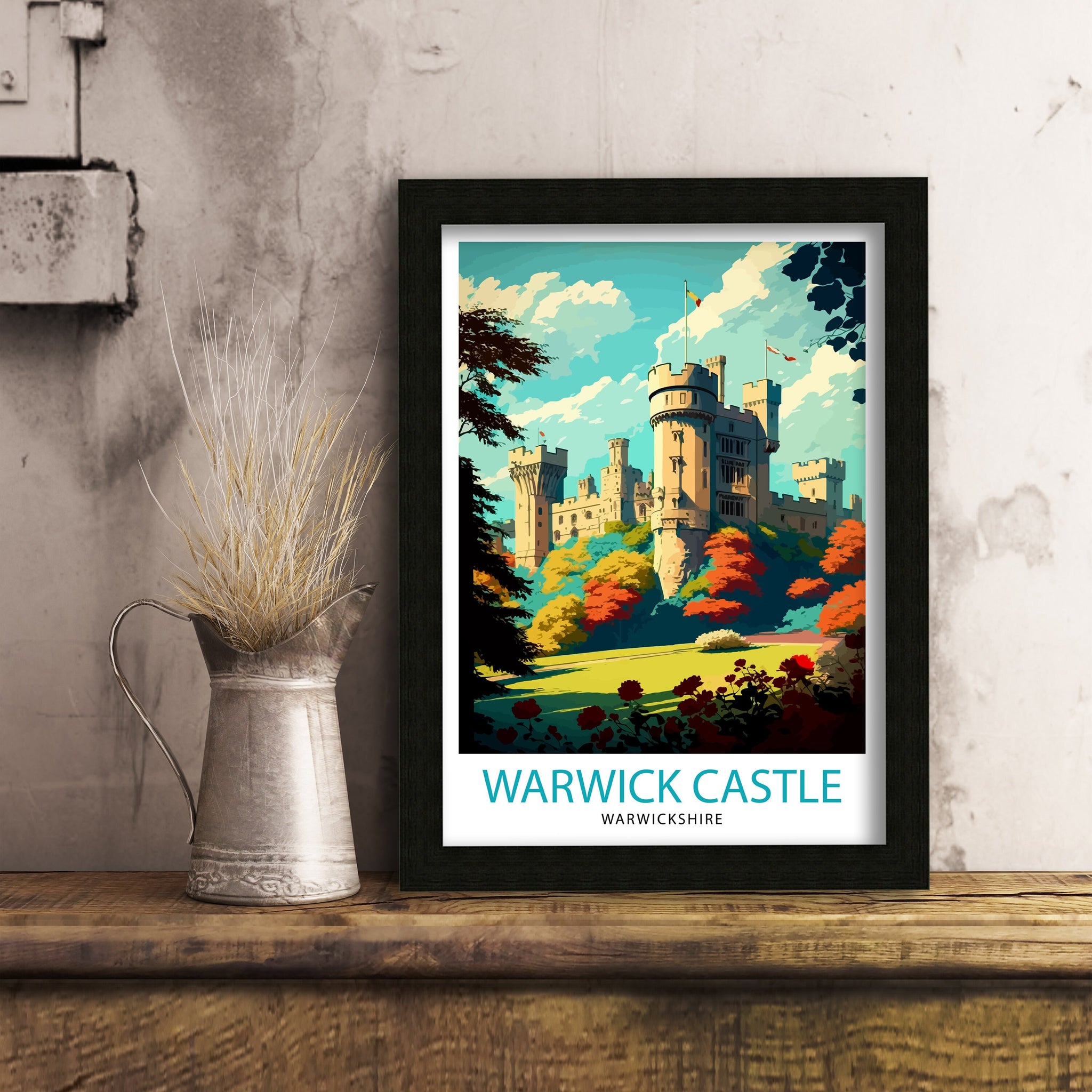 Warwick Castle Illustration Print, England Travel Poster
