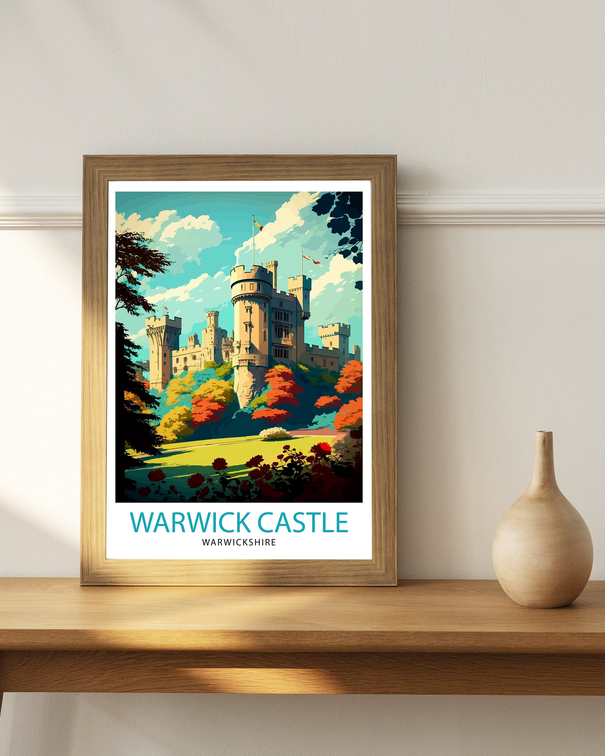 Warwick Castle Illustration Print, England Travel Poster