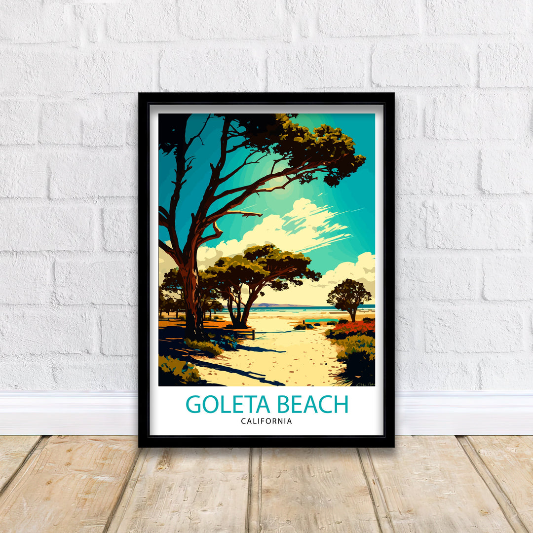 Goleta Beach California Travel Print| Goleta Wall Art Home Living Room Decor California Beach Illustration Goleta Poster Gift Travel Print