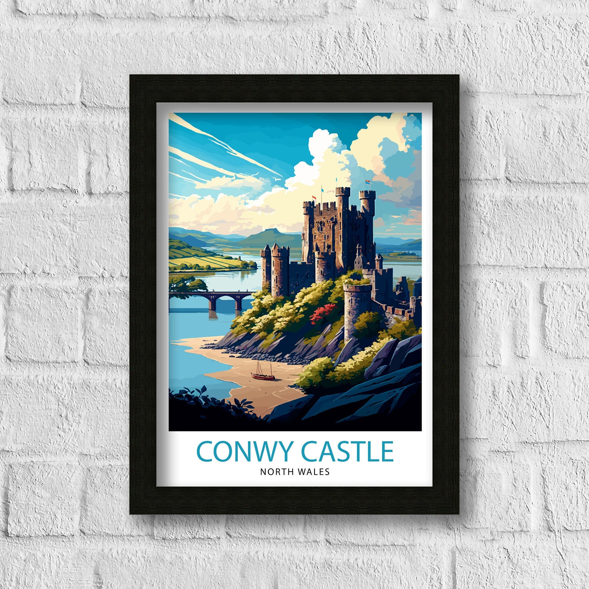 Conwy Castle Wales Travel Print, Medieval Fortress Illustration