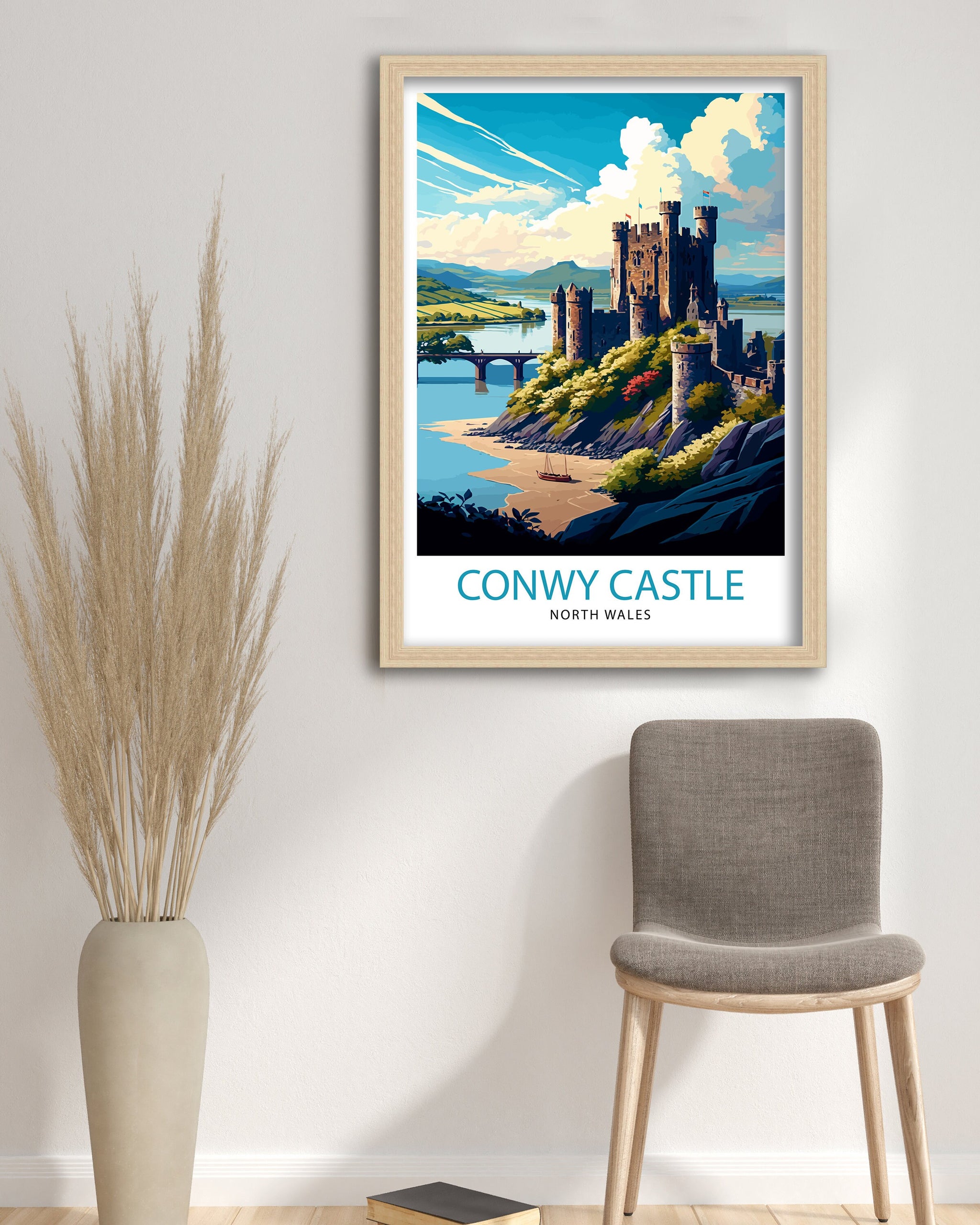 Conwy Castle Wales Travel Print, Medieval Fortress Illustration
