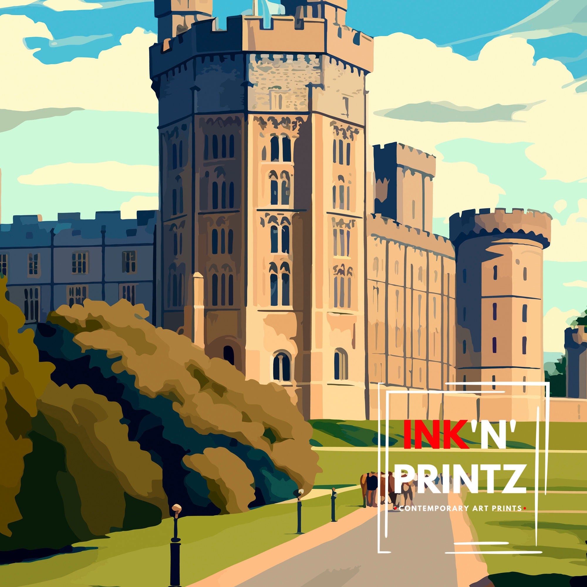 Windsor Castle Travel Print Windsor Castle Wall Decor Windsor Castle Illustration Travel Poster England Home Decor
