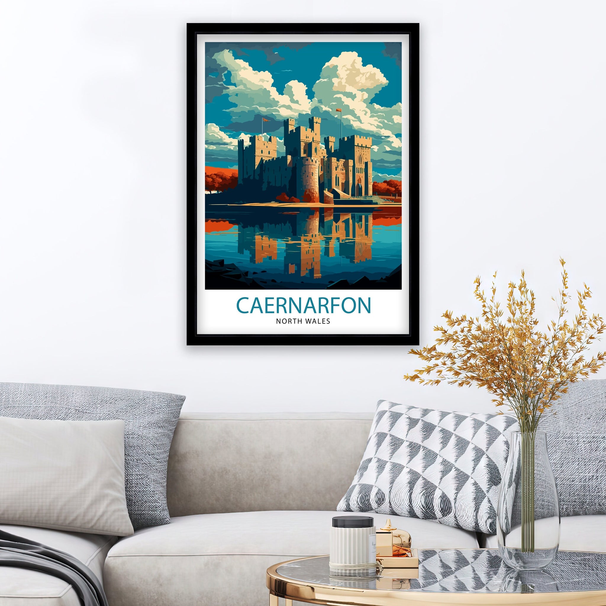 Caernarfon Castle Illustration Print: Wales Travel Poster