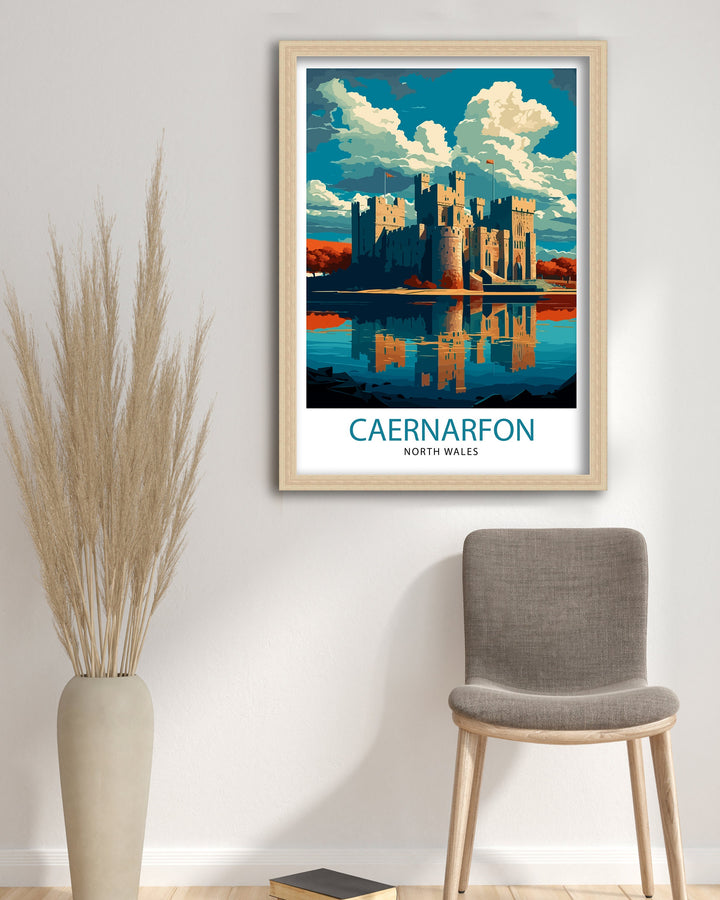 Caernarfon Castle Travel Print Wales Wall Art Caernarfon Castle Home Decor Wales Illustration Travel Poster Gift for Travelers