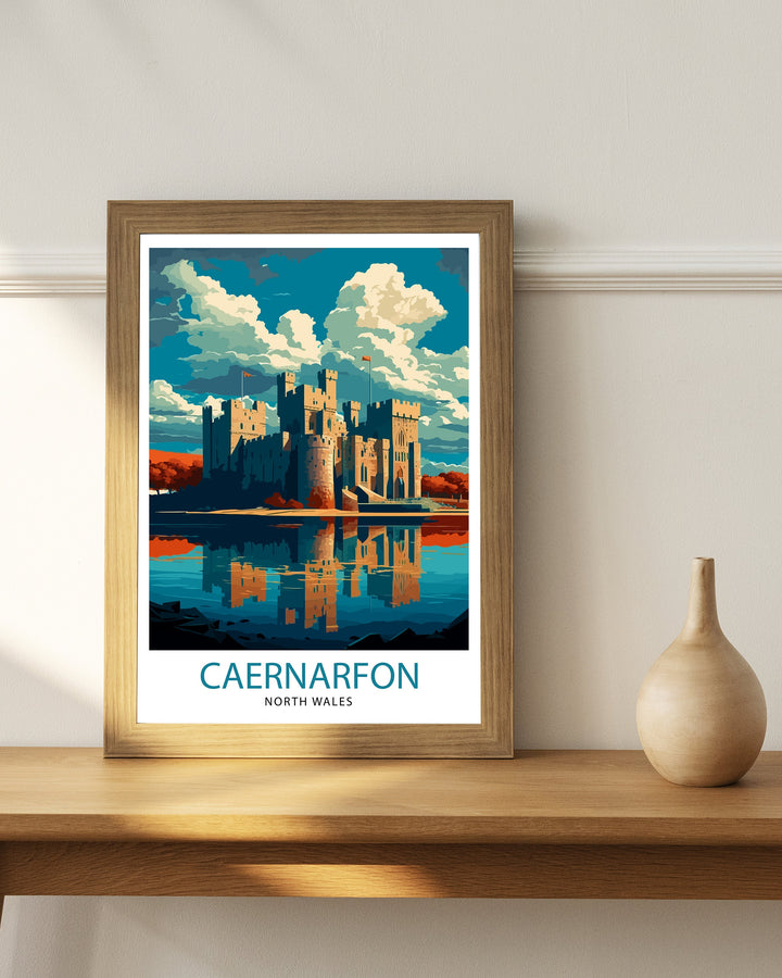 Caernarfon Castle Travel Print Wales Wall Art Caernarfon Castle Home Decor Wales Illustration Travel Poster Gift for Travelers