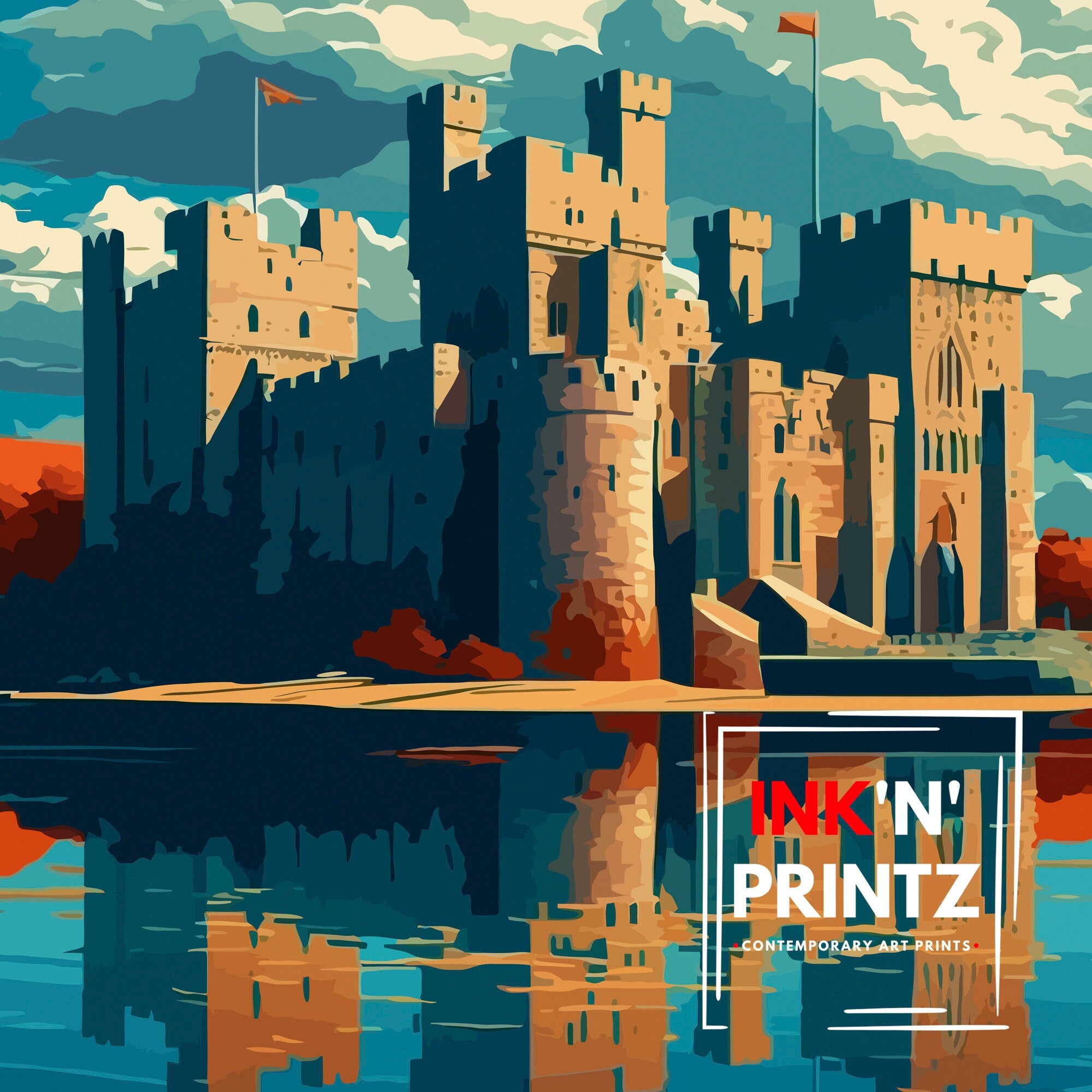 Caernarfon Castle Illustration Print: Wales Travel Poster