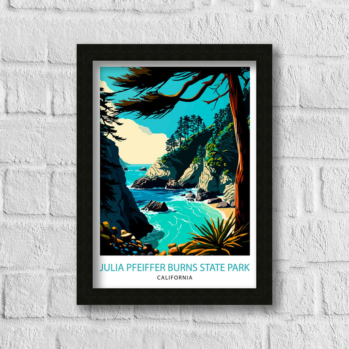 Julia Pfeiffer Burns State Park California Travel Print California Wall Art California Home Decor California Illustration Travel Poster Gift
