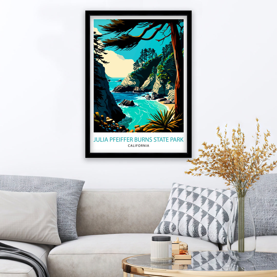 Julia Pfeiffer Burns State Park California Travel Print California Wall Art California Home Decor California Illustration Travel Poster Gift