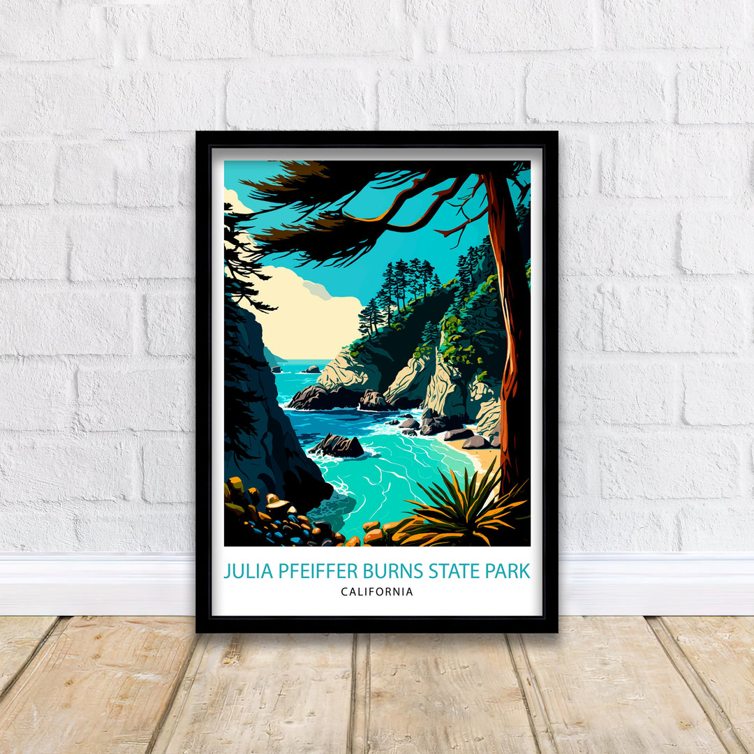 Julia Pfeiffer Burns State Park California Travel Print California Wall Art California Home Decor California Illustration Travel Poster Gift
