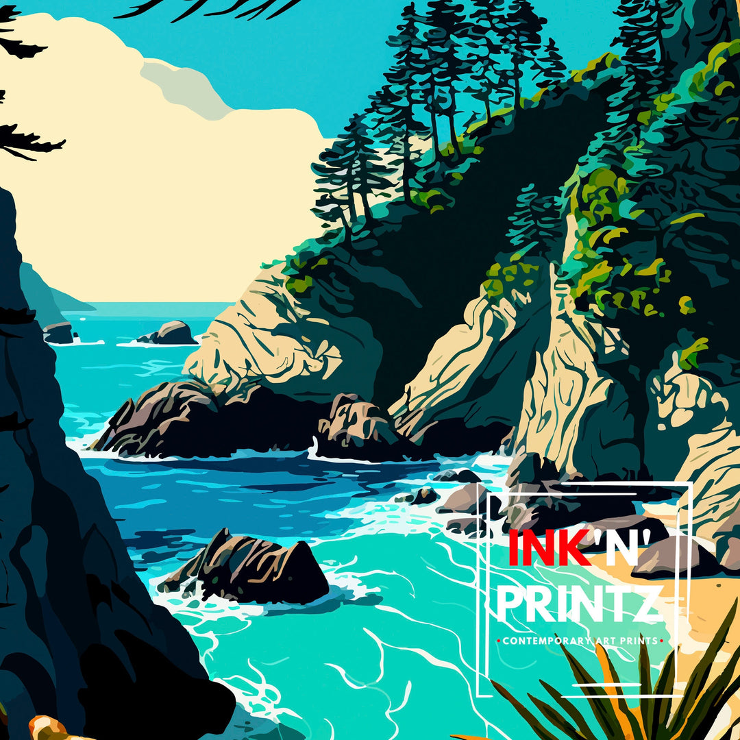 Julia Pfeiffer Burns State Park California Travel Print California Wall Art California Home Decor California Illustration Travel Poster Gift
