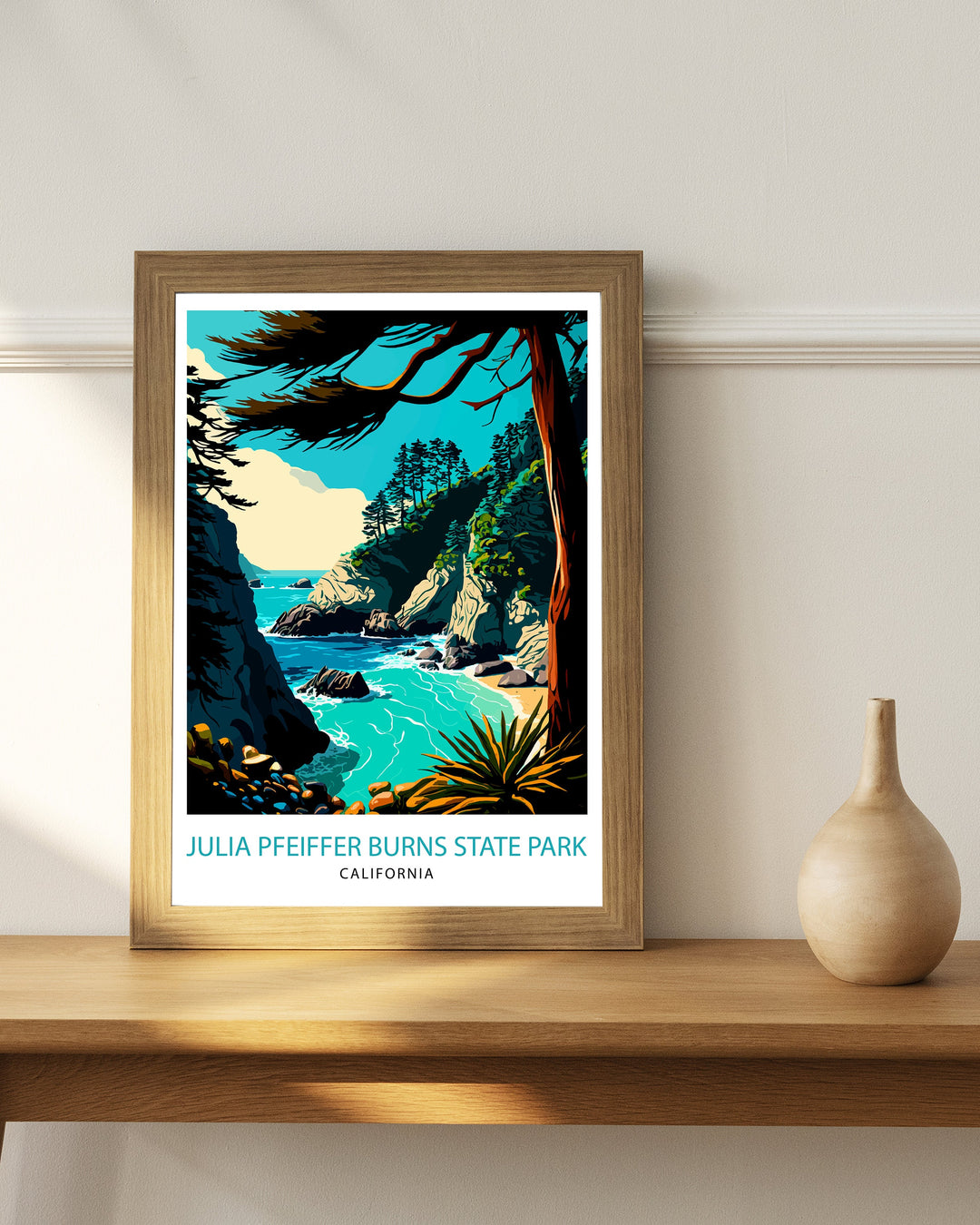 Julia Pfeiffer Burns State Park California Travel Print California Wall Art California Home Decor California Illustration Travel Poster Gift