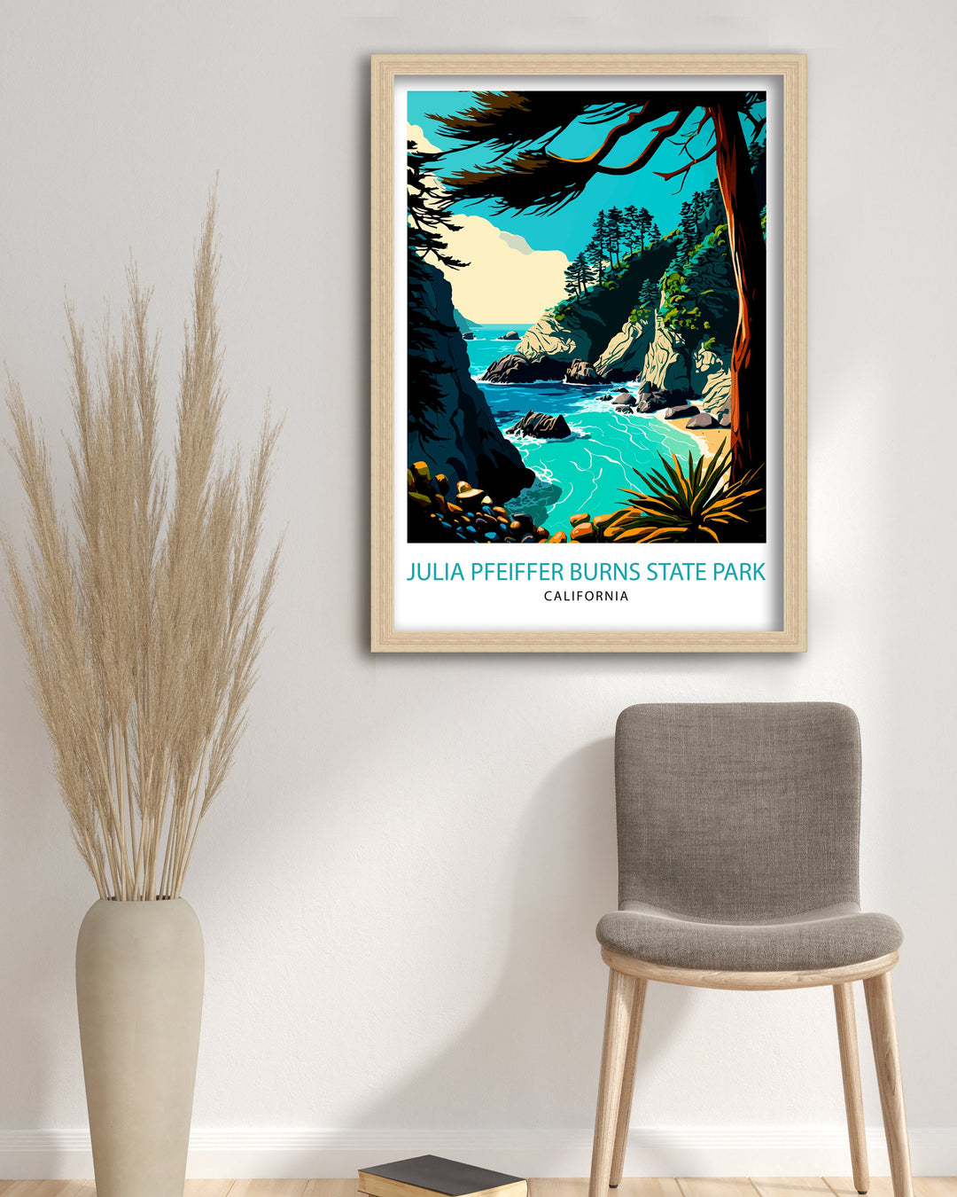 Julia Pfeiffer Burns State Park California Travel Print California Wall Art California Home Decor California Illustration Travel Poster Gift