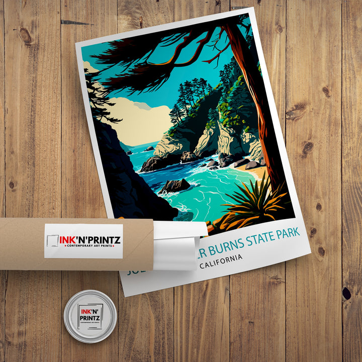 Julia Pfeiffer Burns State Park California Travel Print California Wall Art California Home Decor California Illustration Travel Poster Gift