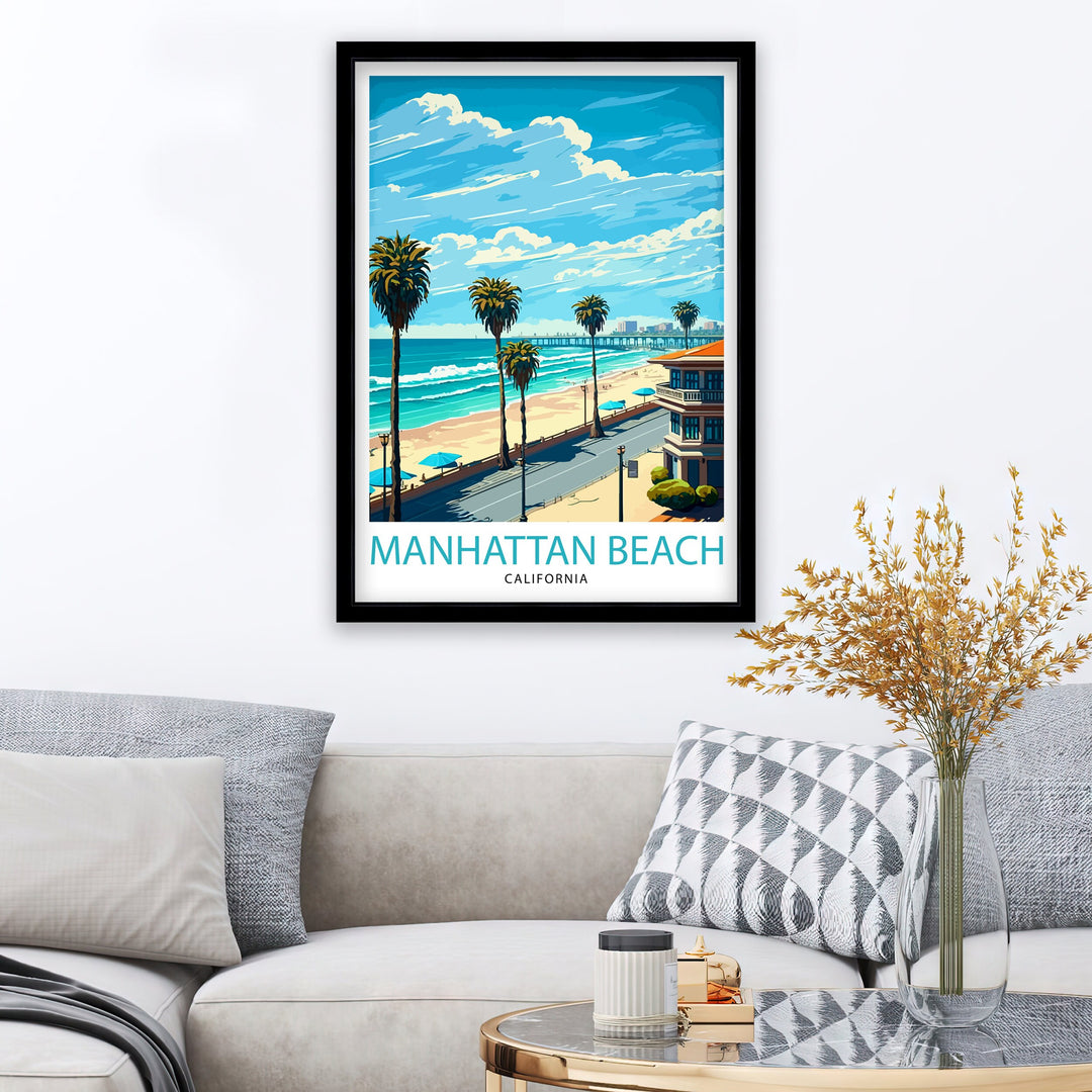 Manhattan Beach California Travel Print| Wall Decor Home Living Decor Manhattan Beach California Illustration Travel Poster Gift for Beach
