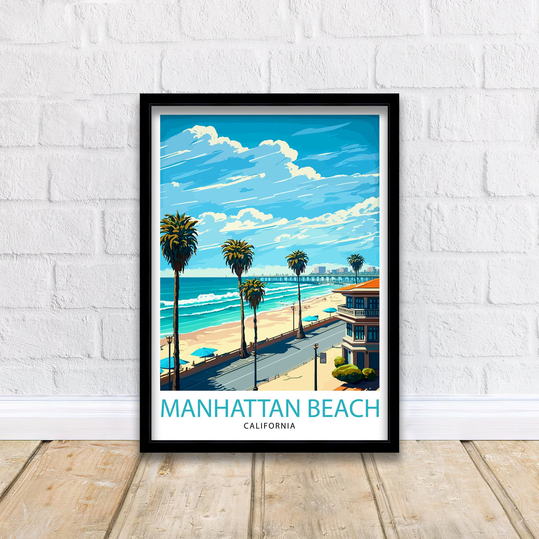 Manhattan Beach California Travel Print| Wall Decor Home Living Decor Manhattan Beach California Illustration Travel Poster Gift for Beach