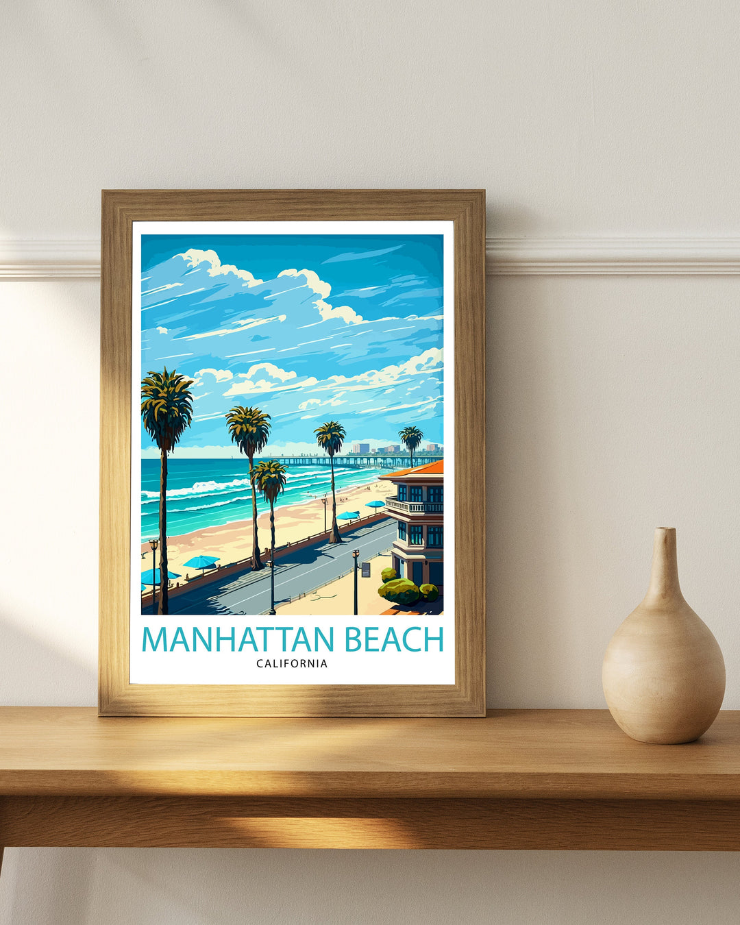 Manhattan Beach California Travel Print| Wall Decor Home Living Decor Manhattan Beach California Illustration Travel Poster Gift for Beach