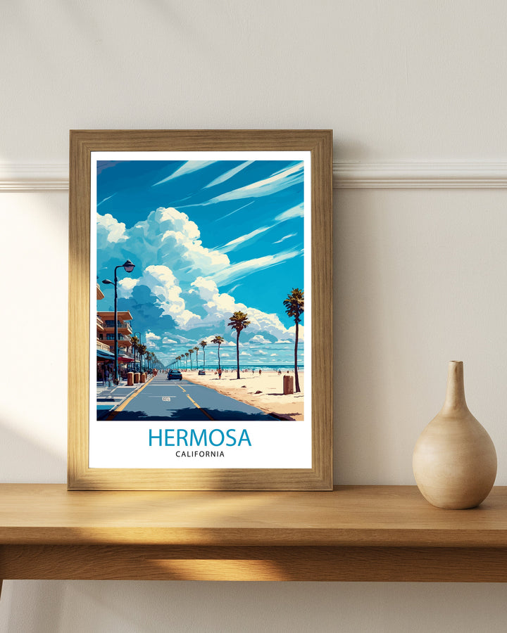 Hermosa Beach California Travel Print| Hermosa Beach Wall Decor Hermosa Beach Home Living Decor Hermosa Beach Illustration Travel Poster