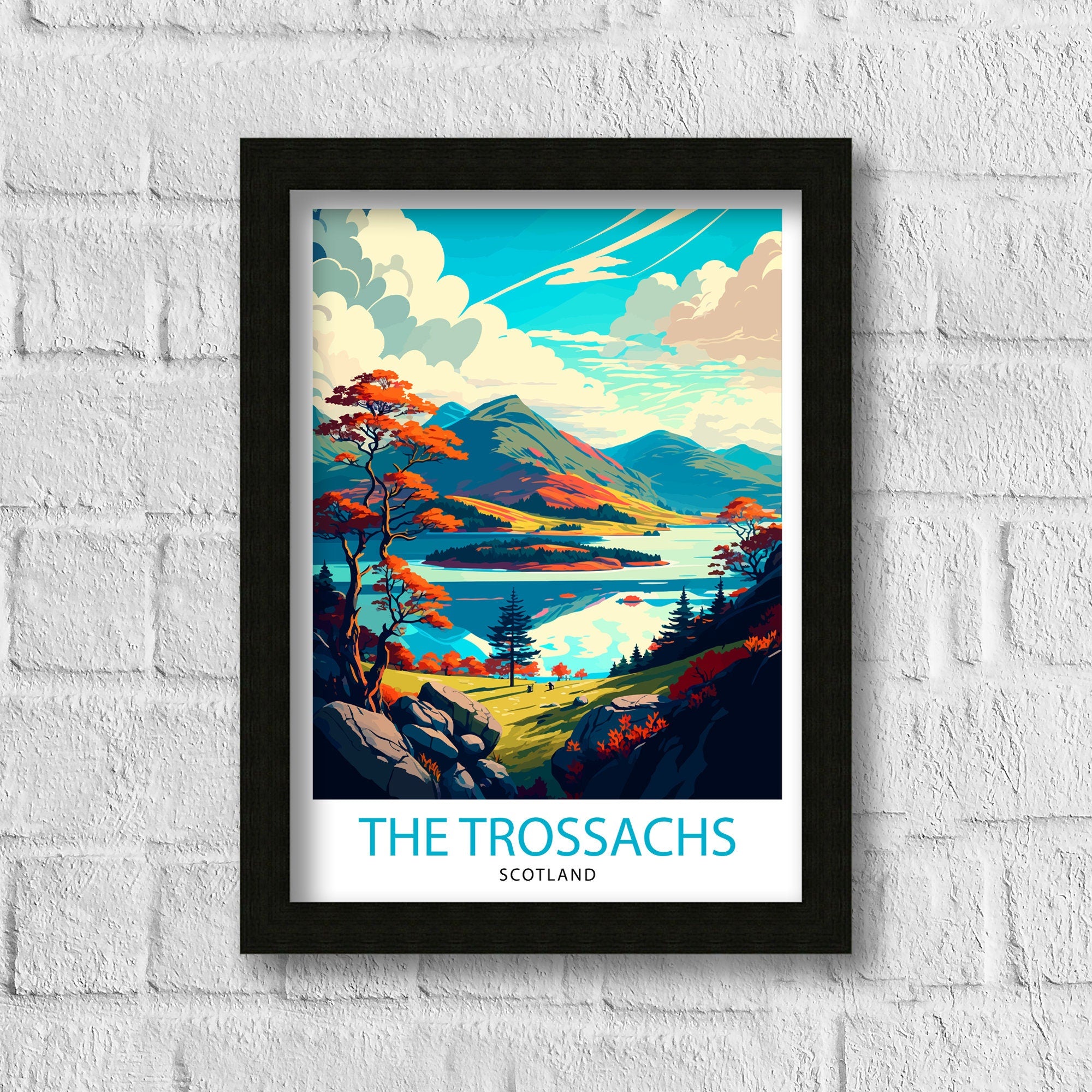 Trossachs Scotland Travel Poster, Landscape Illustration