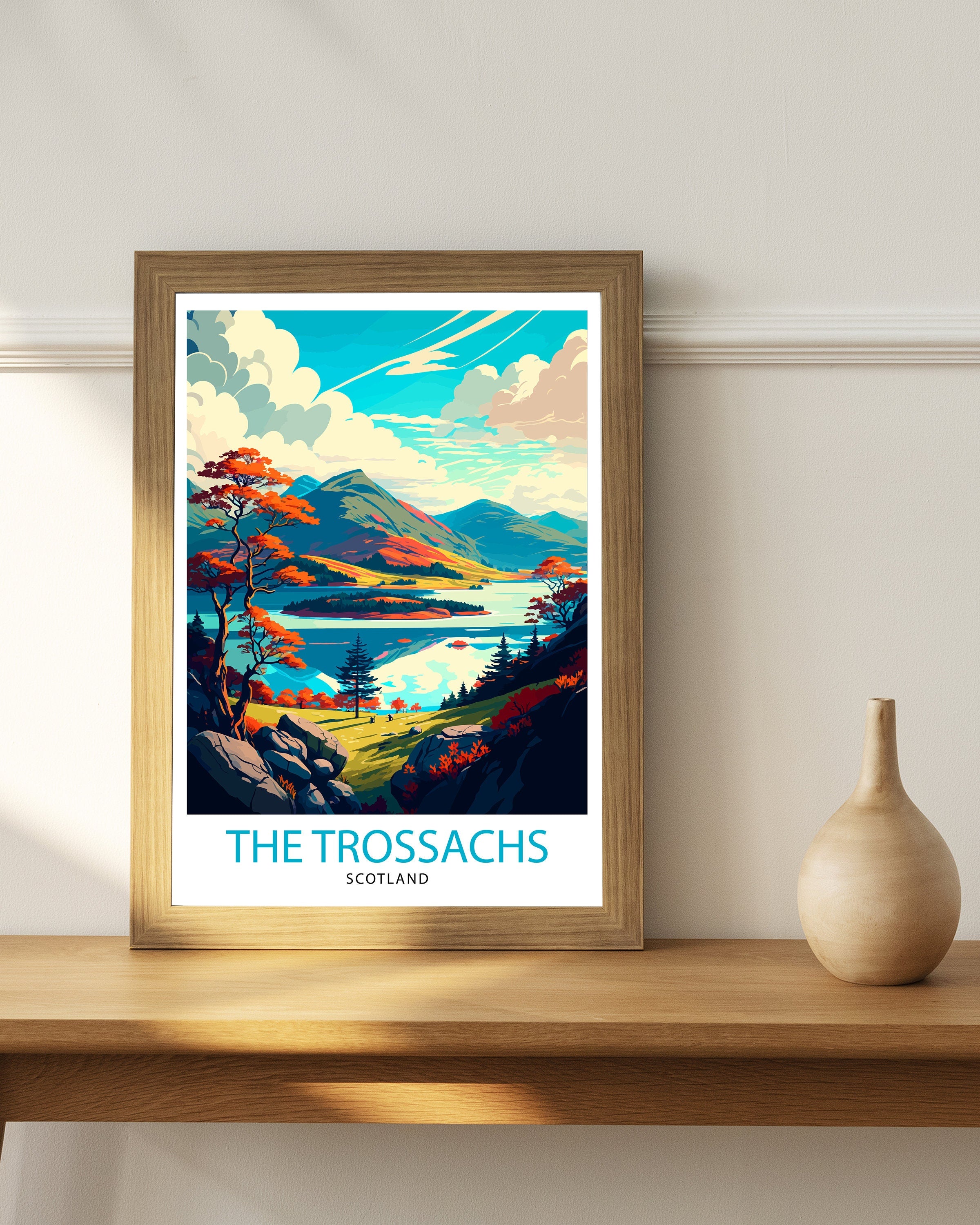 Trossachs Scotland Travel Poster, Landscape Illustration