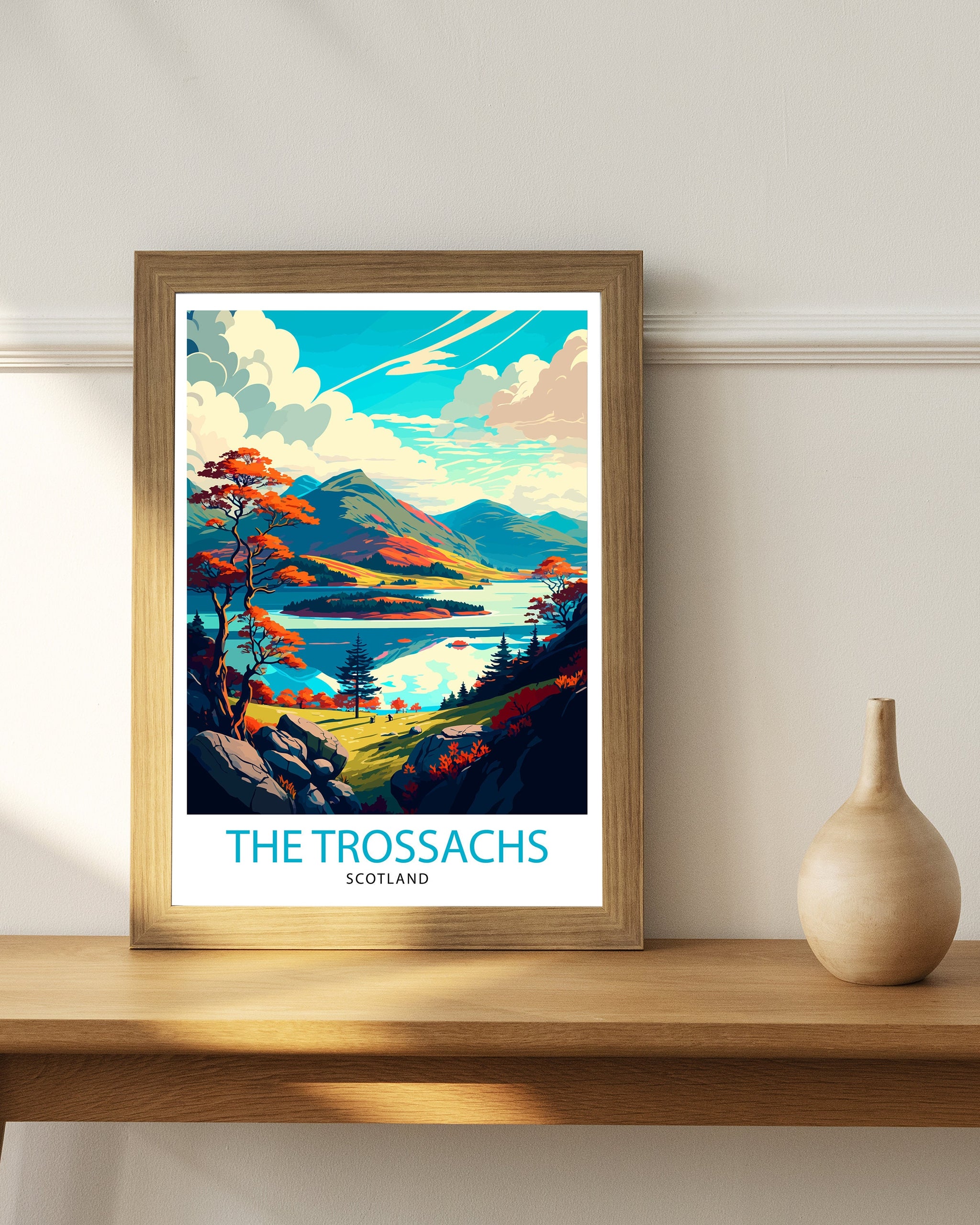 Trossachs Scotland Travel Poster, Landscape Illustration