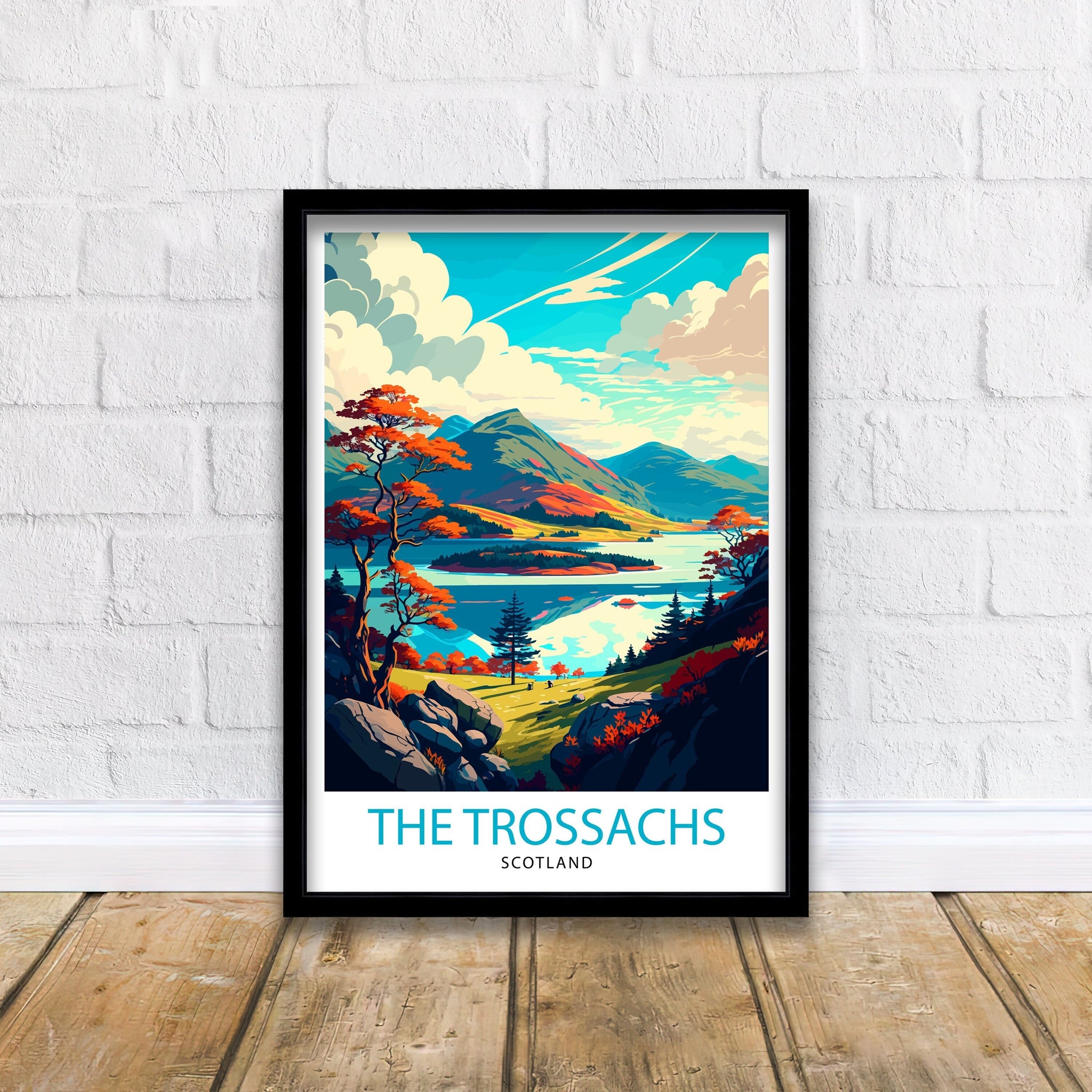 Trossachs Scotland Travel Poster, Landscape Illustration