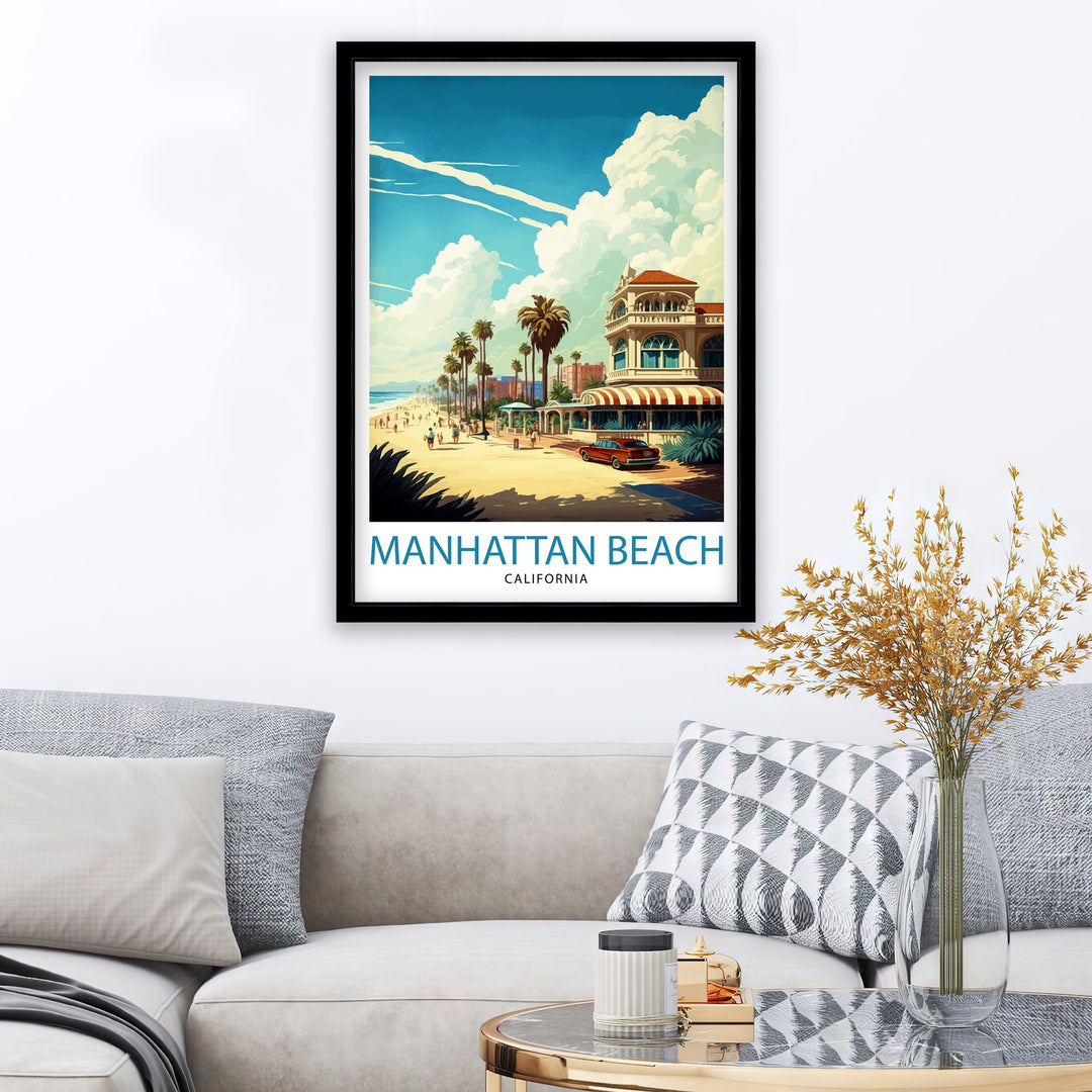 Manhattan Beach California Travel Print| Wall Decor Home Living Decor Manhattan Beach California Illustration Travel Poster Gift for Beach