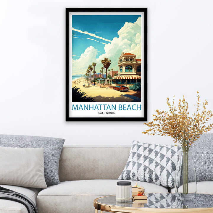 Manhattan Beach California Travel Print| Wall Decor Home Living Decor Manhattan Beach California Illustration Travel Poster Gift for Beach