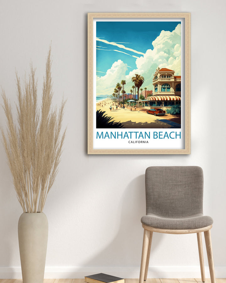 Manhattan Beach California Travel Print| Wall Decor Home Living Decor Manhattan Beach California Illustration Travel Poster Gift for Beach