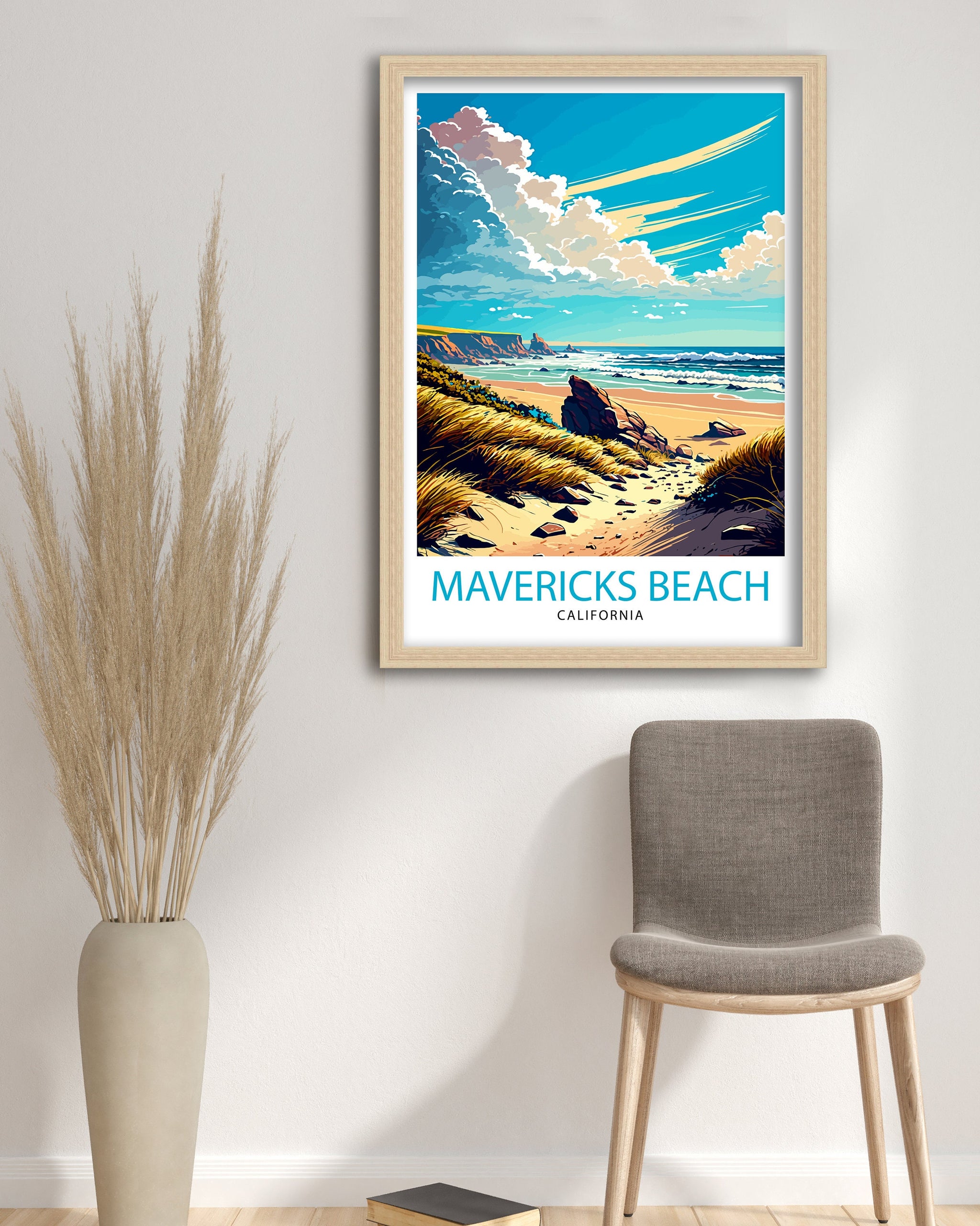 Mavericks Beach California Art Print | Surfing Travel Poster