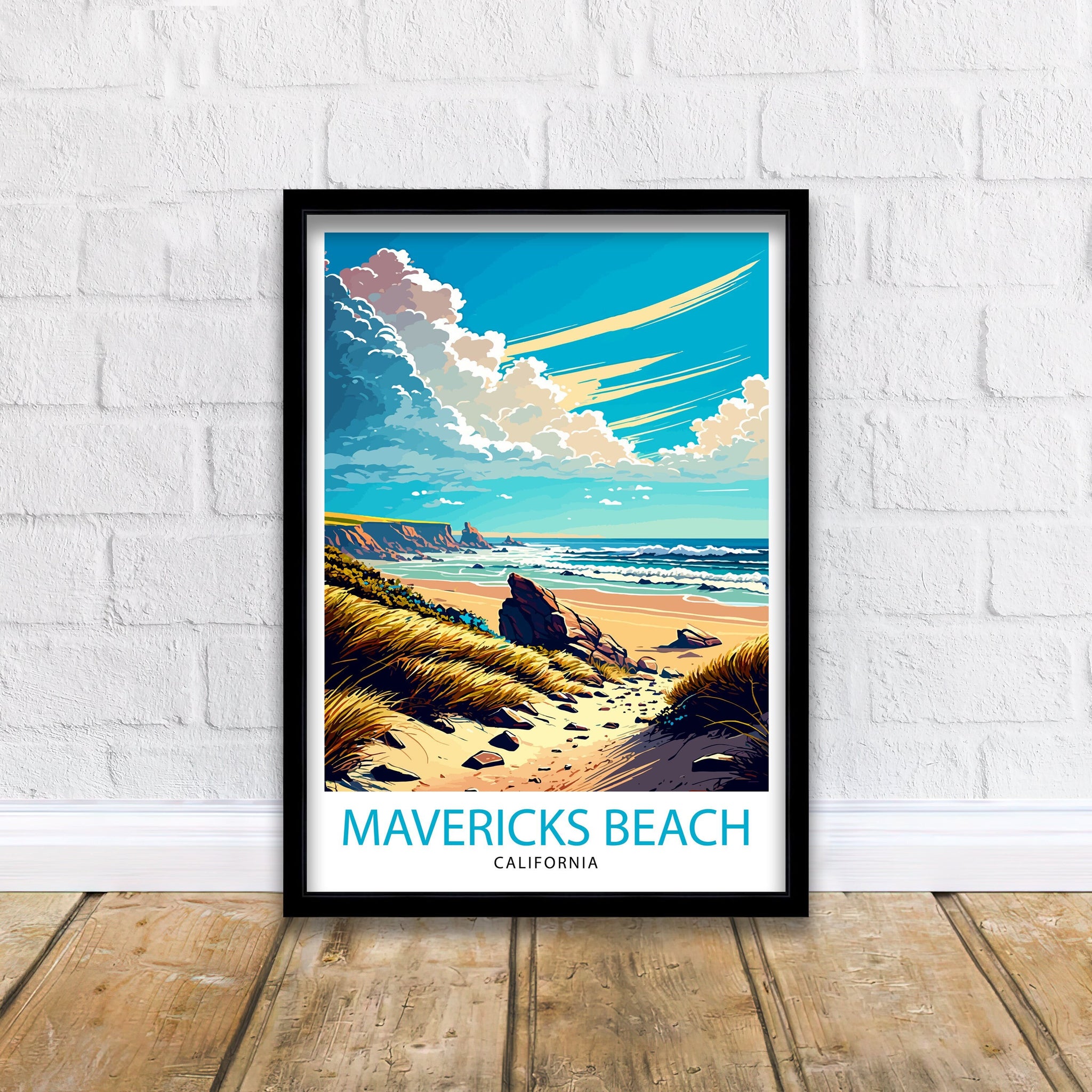 Mavericks Beach California Art Print | Surfing Travel Poster