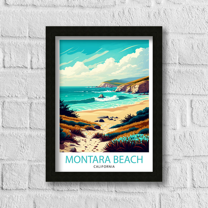 Montara Beach California Travel Print| Montara Wall Art Montara Beach Home Decor California Coast Illustration Print Montara Travel Poster