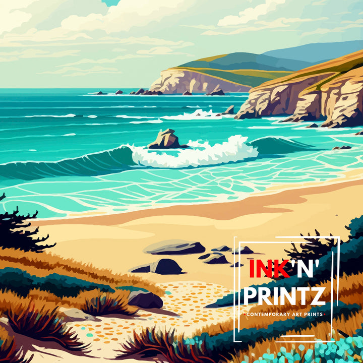 Montara Beach California Travel Print| Montara Wall Art Montara Beach Home Decor California Coast Illustration Print Montara Travel Poster