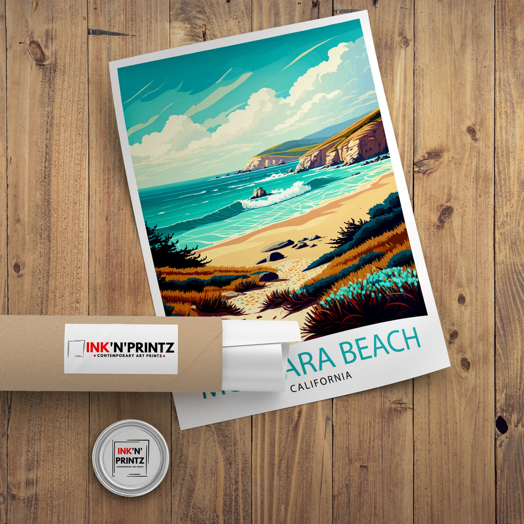Montara Beach California Travel Print| Montara Wall Art Montara Beach Home Decor California Coast Illustration Print Montara Travel Poster