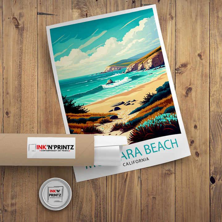 Montara Beach California Travel Print| Montara Wall Art Montara Beach Home Decor California Coast Illustration Print Montara Travel Poster