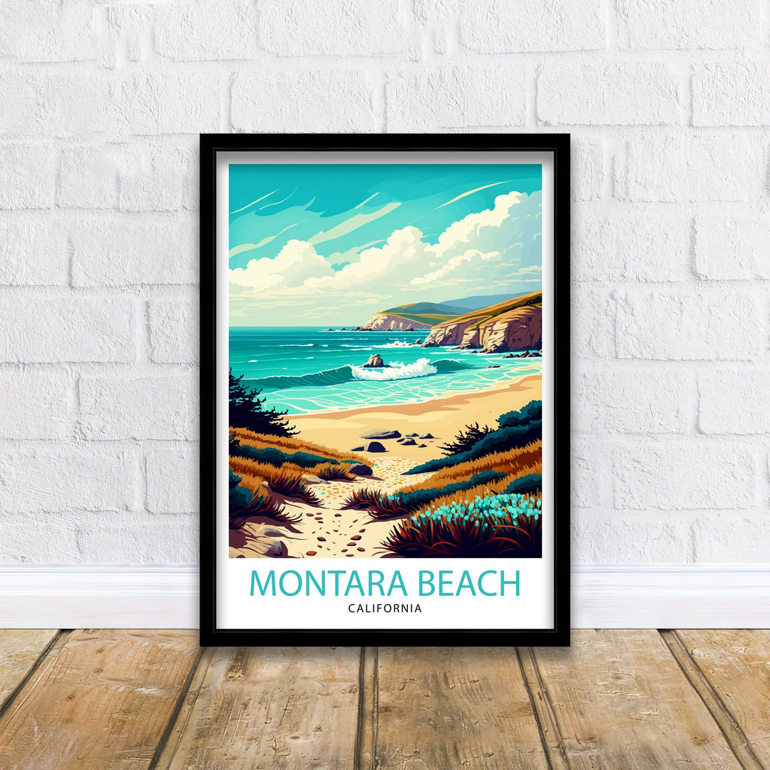 Montara Beach California Travel Print| Montara Wall Art Montara Beach Home Decor California Coast Illustration Print Montara Travel Poster